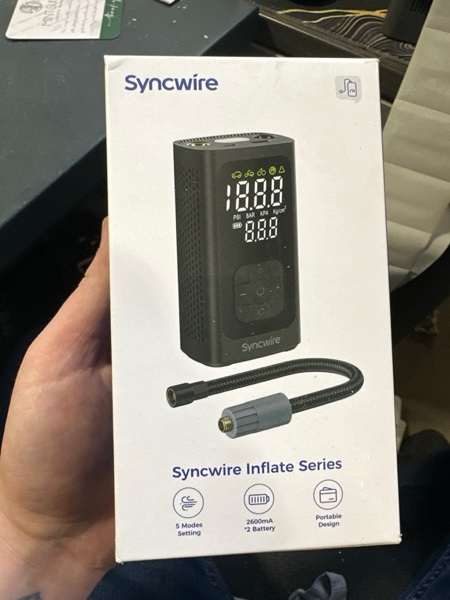 Condition photo showing New/Like New for Syncwire Tire Inflator Portable Air Compressor - 150PSI 2X Faster Inflation Smart Air Pump for Car Tires [Extra-Large LCD] with Digital Pressure Gauge, Auto Shut-Off for Car, Motorcycle, Bike & Balls