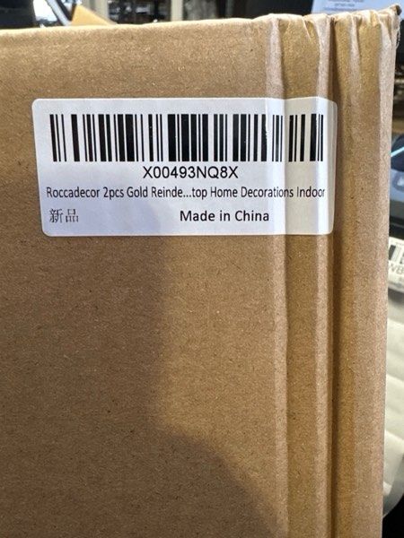 Condition photo showing New/Like New for Roccadecor 2pcs Gold Reindeer Decor, Christmas Deer Figurines Tabletop Home Decorations Indoor