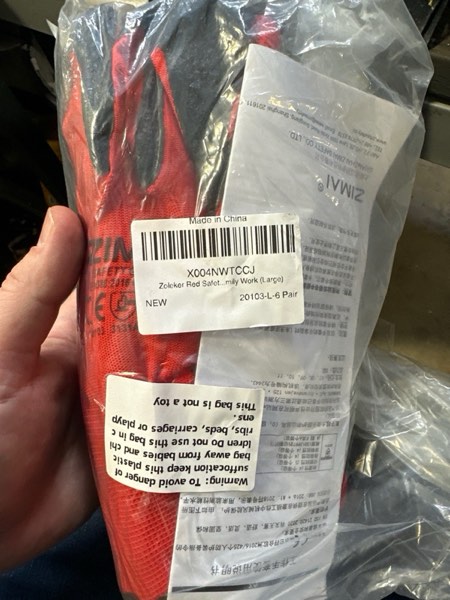 Condition photo showing New/Like New for Latex Coated Work Gloves Bulk for Men Women - Suit For Garden, Yard, Construction, Warehouse Red Large (Pack of 6)