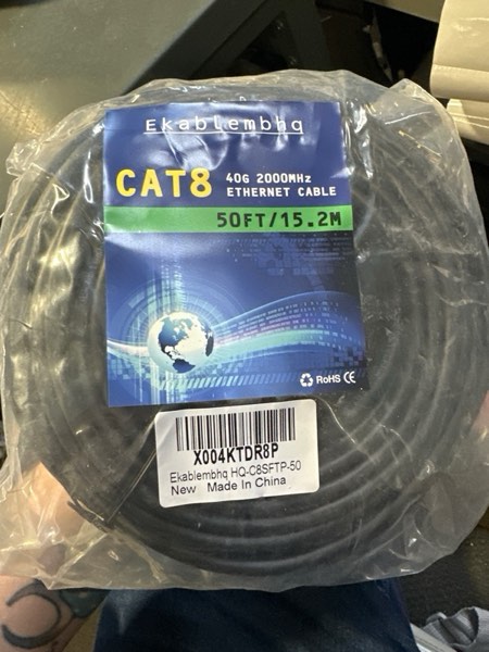 Condition photo showing New/Like New for Network Cable, Shielded Ethernet Cable, Cat8 50ft Cable, Gold Plated RJ45 Connectors, 26AWG Cat8 Network Cable, Weatherproof 40Gbps 2000Mhz F/FTP LAN Cables for Gaming, Xbox, Modem, Router, PC