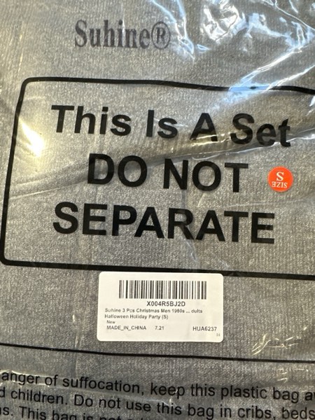 Condition photo showing New/Like New for Suhine 3 Pcs Christmas Men 1980s Movie Costume Cardigan Sweater Christmas Tie Santa Hat for Adults Xmas Holiday Party Small