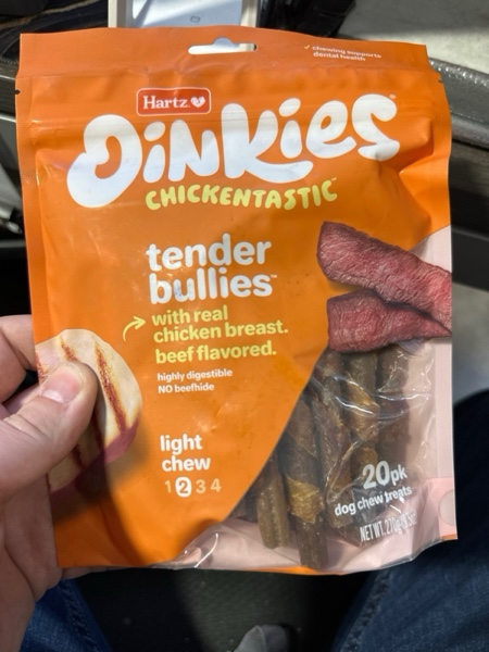 Condition photo showing New/Like New for Hartz Oinkies Tender Bullies with Real Chicken Breast & Real Beef Bully Stick Flavor, Highly Digestible and Rawhide-Free, 20 Count