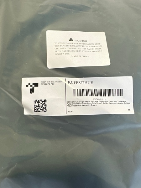 Condition photo showing New/Like New for Dog Sweater for Large Dogs Argyle Cable Knit Turtleneck Pullover Winter Clothes Boys Girls Stretch Golden Retriever Labrador Bulldog Pitbull Doberman Pet (XXL, Green) Green XX-Large