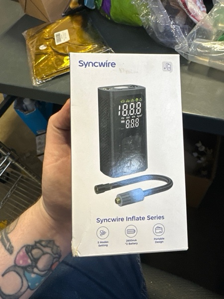 Condition photo showing New/Like New for Syncwire Tire Inflator Portable Air Compressor - 150PSI 2X Faster Inflation Smart Air Pump for Car Tires [Extra-Large LCD] with Digital Pressure Gauge, Auto Shut-Off for Car, Motorcycle, Bike & Balls