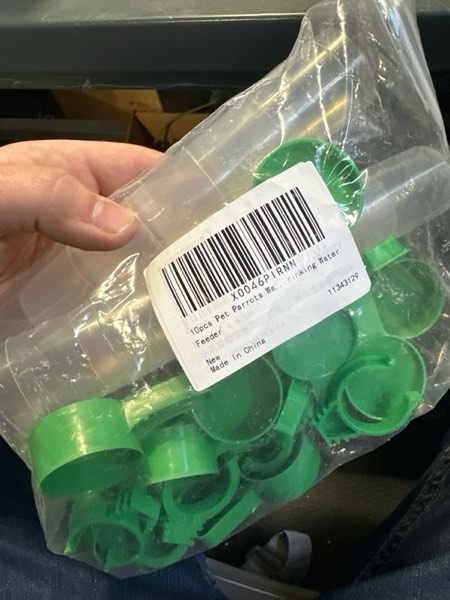 Condition photo showing New/Like New for LIOOBO Bird Water Feeder 10pcs: Automatic Water Dispenser for Quail, Chicken, Pigeon & Squirre - Plastic Drinking Bowl with Hook for Bird Cages & Outdoor Use