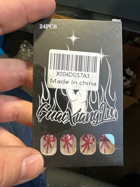 Condition photo showing New/Like New for Christmas Press on Nails Short Almond MABKJLF Nude Fake Nails False Nails with Designs Red Glitter Bow Full Cover Glossy Glue on Nails Stick on Nails for Women Girls 24 Pcs Christmas Nails33