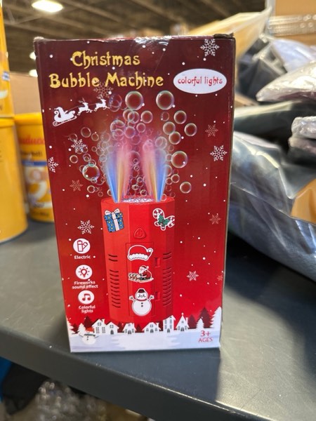 Condition photo showing New/Like New for Fireworks Bubble Machine with Lights and 2 DIY Stickers,Christmas Sound Effects,Rainbow Bubbles,Christmas Toys Stocking Stuffers Gifts for Kids & Adults Christmas Red