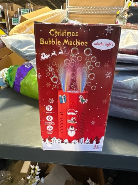 Condition photo showing New/Like New for Fireworks Bubble Machine with Lights and 2 DIY Stickers,Christmas Sound Effects,Rainbow Bubbles,Christmas Toys Stocking Stuffers Gifts for Kids & Adults Christmas Red