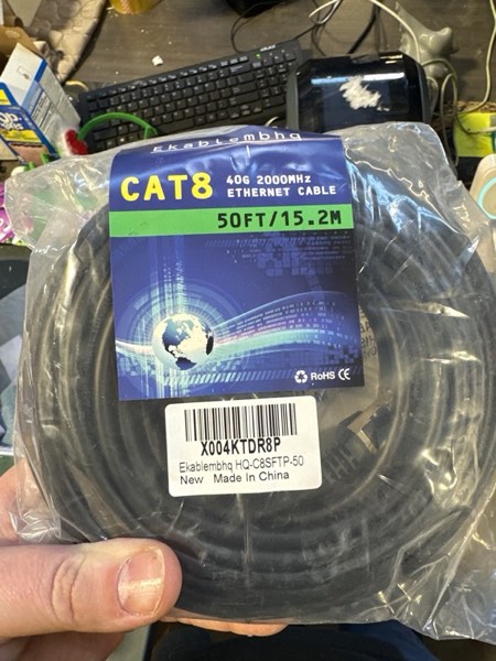 Condition photo showing New/Like New for Cat 8 Ethernet Cable Compatible with Cat7, 50 FT 40Gbps 2000Mhz, S/FTP Shielded 26AWG with Gold Connectors for Long Distance Internet/Server/POE Cat8-50ft