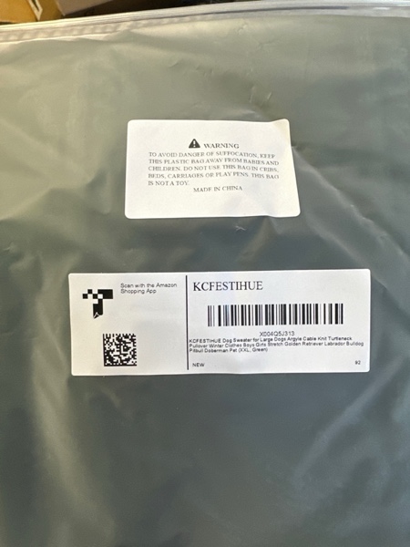 Condition photo showing New/Like New for Dog Sweater for Large Dogs Argyle Cable Knit Turtleneck Pullover Winter Clothes Boys Girls Stretch Golden Retriever Labrador Bulldog Pitbull Doberman Pet (XXL, Green) Green XX-Large