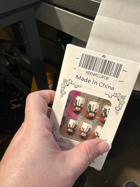 Condition photo showing New/Like New for Christmas Press On Medium Square Fake Nails with Winter Snowman Elk Xmas Tree Design - Glossy False Nails, Full Cover Acrylic - 24 Pcs Style 23