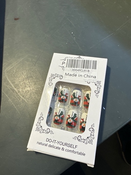 Condition photo showing New/Like New for Christmas Press On Medium Square Fake Nails with Winter Snowman Elk Xmas Tree Design - Glossy False Nails, Full Cover Acrylic - 24 Pcs Style 23