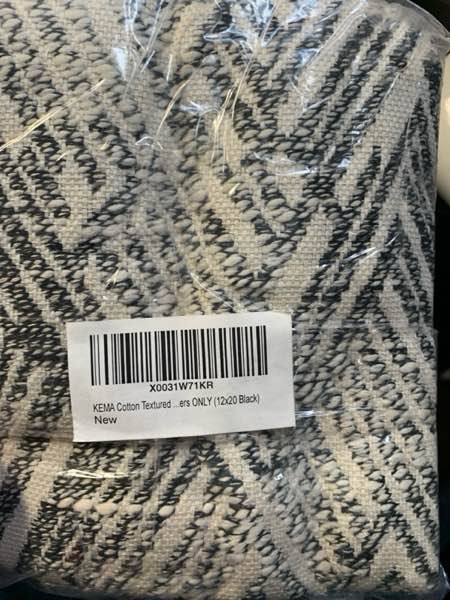 Condition photo showing New/Like New for KEMA Decorative Throw Pillow Covers 12x20 Inch Set of 2 Jacquard Pillowcase Soft, Plush Farmhouse Oblong Cushion Cases for Home Sofa Bedroom Couch Living Room with Hidden Zipper - Black