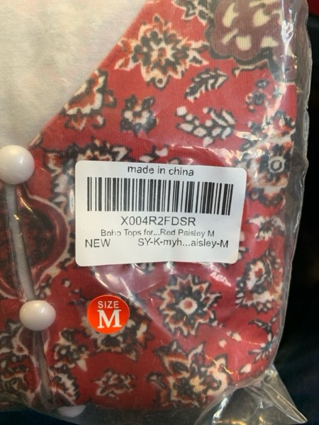 Condition photo showing New/Like New for Boho Tops for Women 2025 Fall Long Sleeves Vintage Ethnic Floral Blouse Dressy Casual V Neck Button Shirts Medium Red Paisley