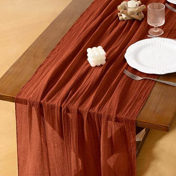 Socomi Cheesecloth Table Runner 10ft Gauze Tablecloth Boho Rustic Orange Cheese Cloth Table Runner for Wedding Bridal Shower Summer Decoration