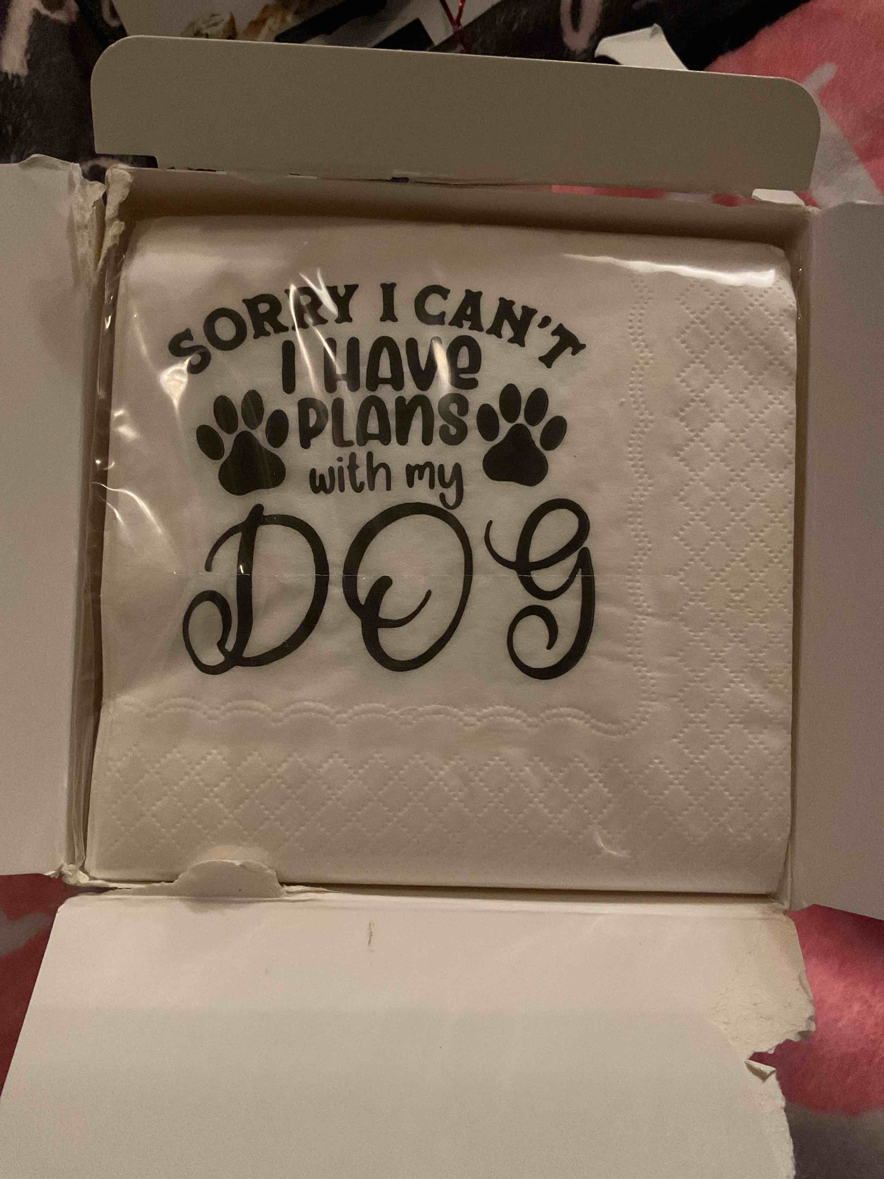 Condition photo showing New/Like New for Funny Dog Quotes Cocktail Napkins, 100 Pack Happiness Has Paws Saying Disposable Beverage Paper Cocktail Napkins For Party Table Decor 100Pcs 4.5 x 4.5 2-ply (Happiness Has Paws)
