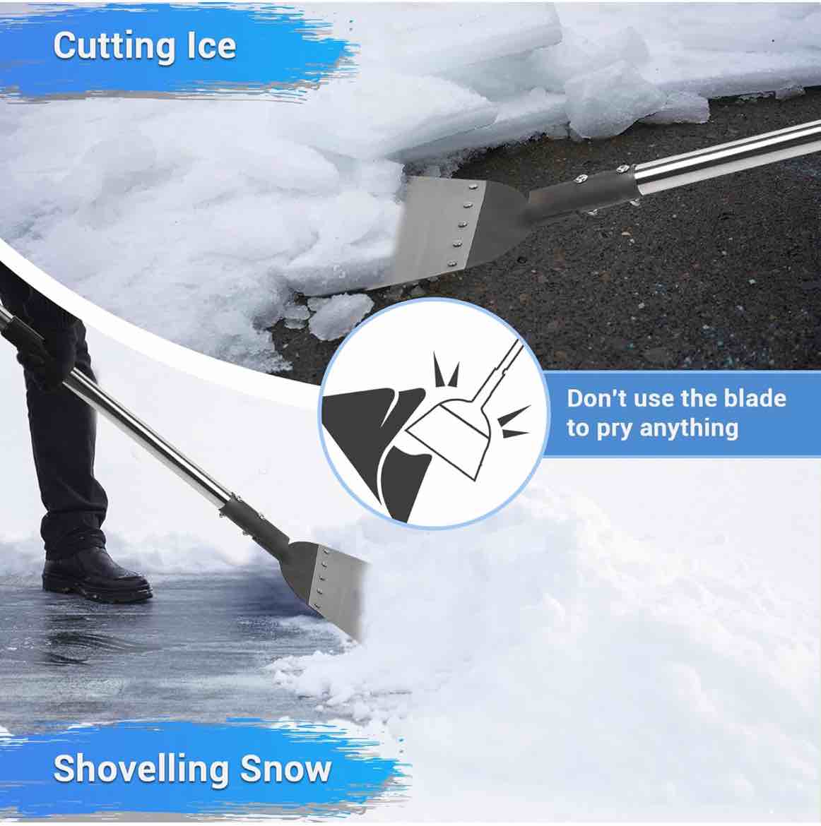 Multifunctional Flat Shovel, Snow Shovel for Driveway, Heavy Duty Floor Ice Scraper Cleaning Shovel with Long Stainless Steel Handle, Garden Weed Spade Shovel for Digging, Lawn Edging, Ice Remove