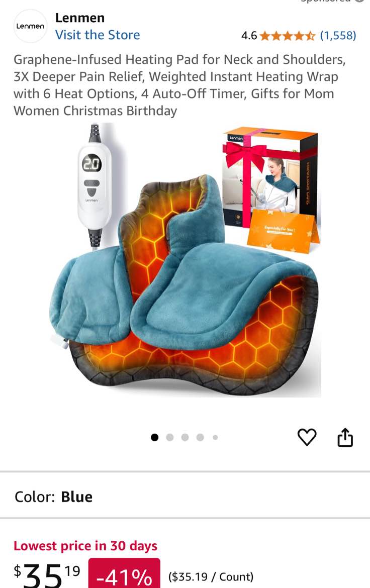 Graphene-Infused Heating Pad for Neck and Shoulders, 3X Deeper Pain Relief, Weighted Instant Heating Wrap with 6 Heat Options, 4 Auto-Off Timer, Gifts for Mom Women Christmas Birthday