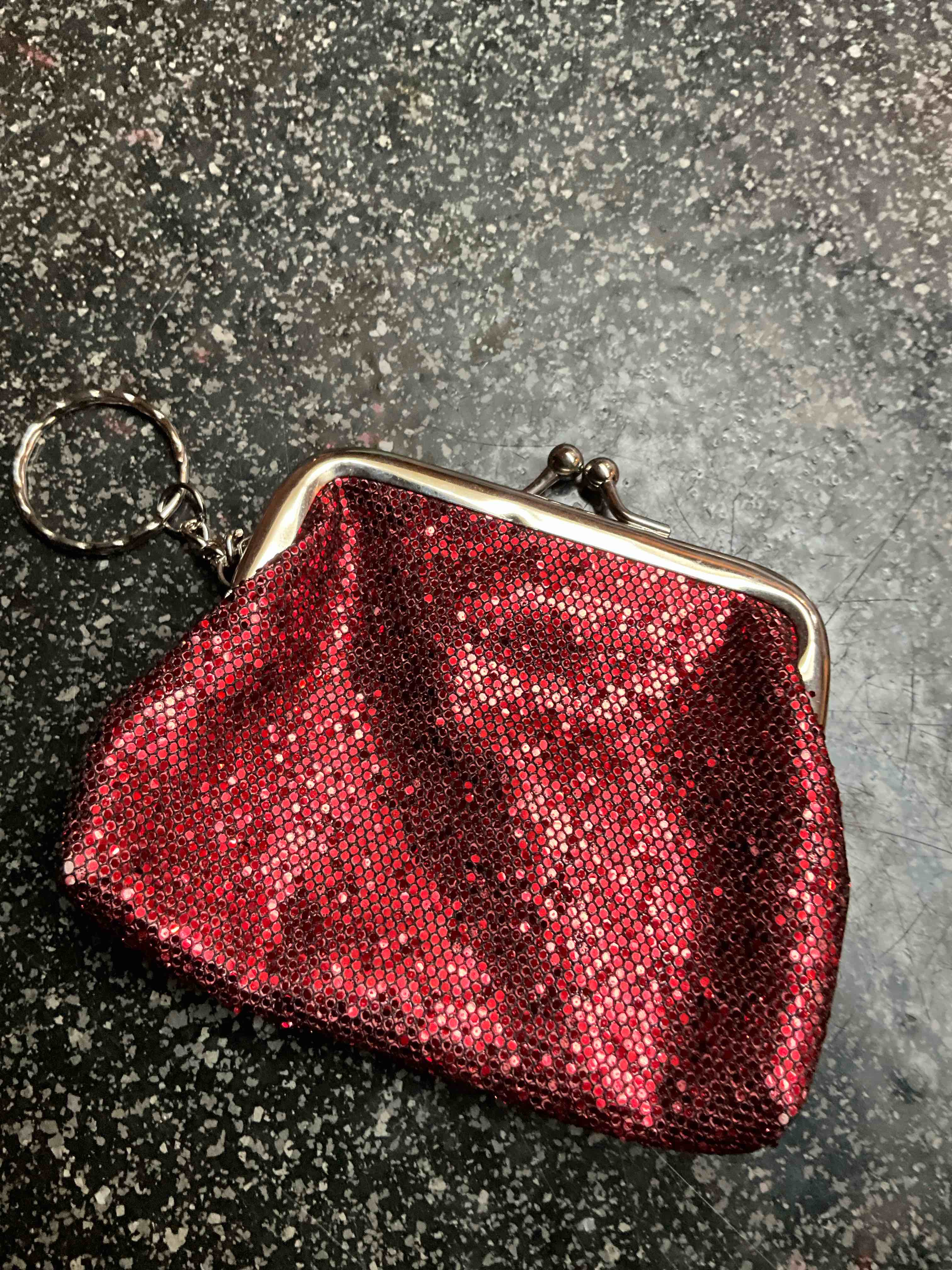 Red Sparkle Change Purse Key Ring 