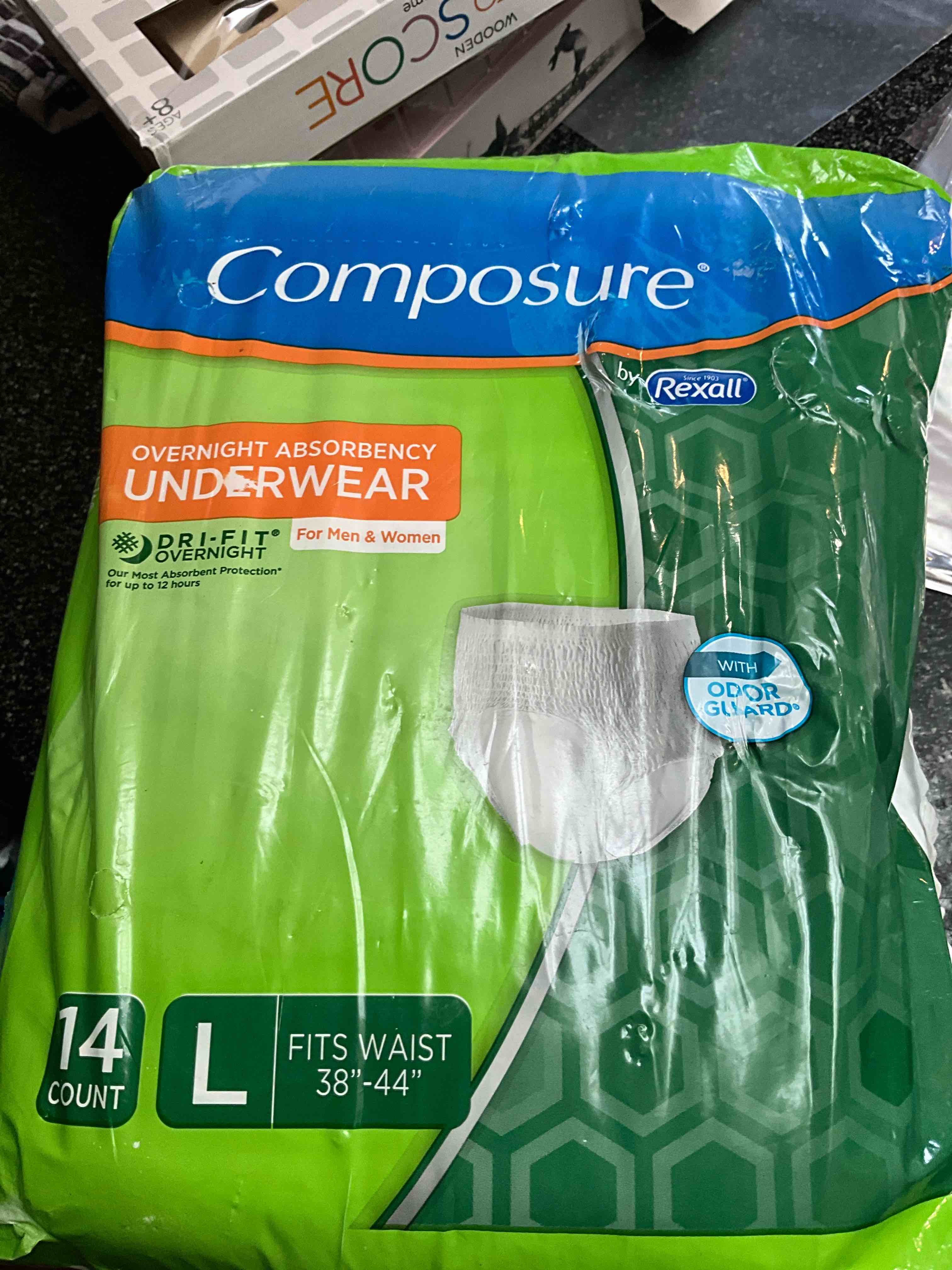 Composure - Overnight Absorbency Underwear - Dri Fit Overnight - 14 count - Size - L/waist 38-44 