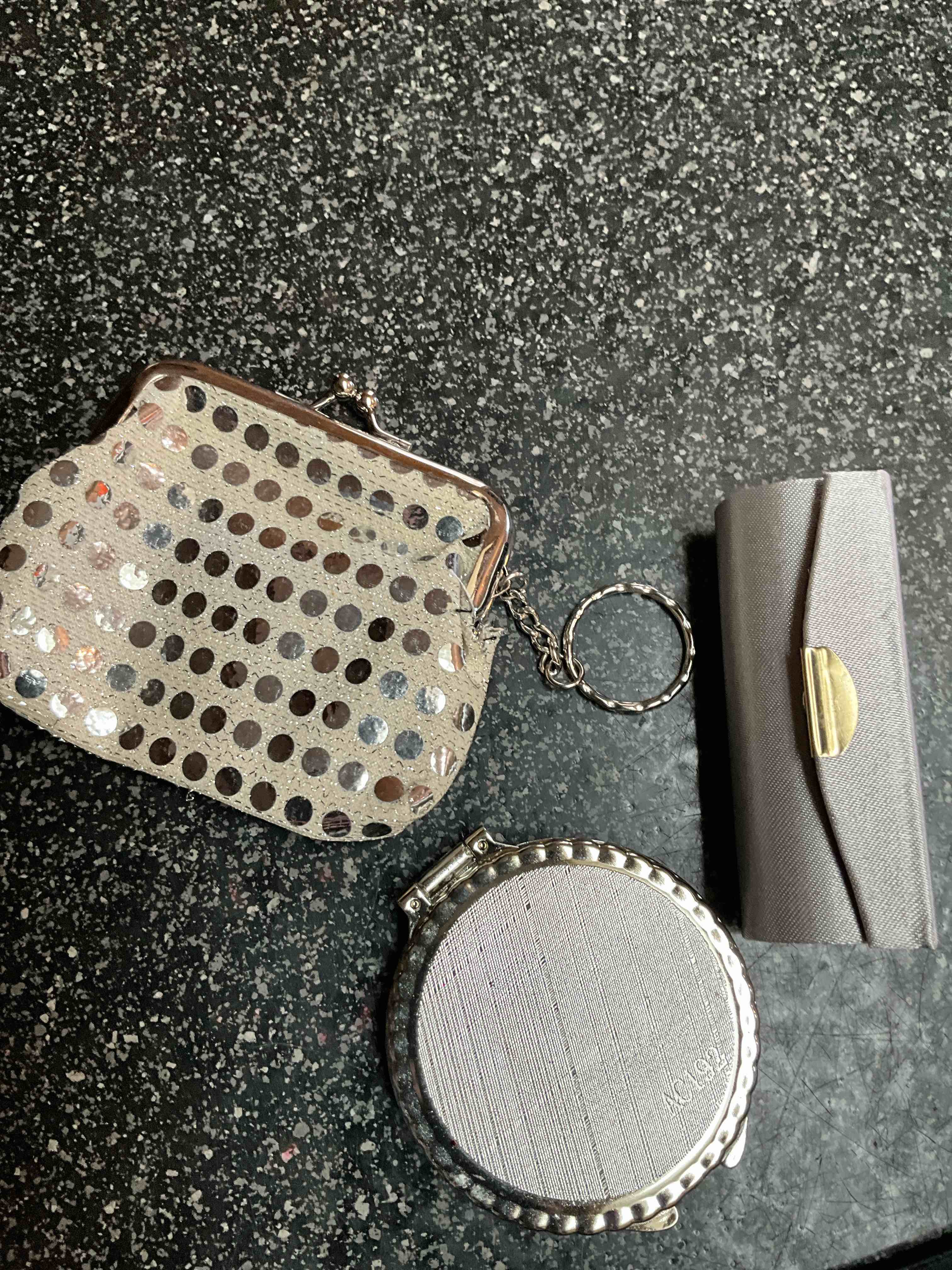 Silver Purse Essentials - Grey - double mirror/lipstick holder/change purse w/key ring 