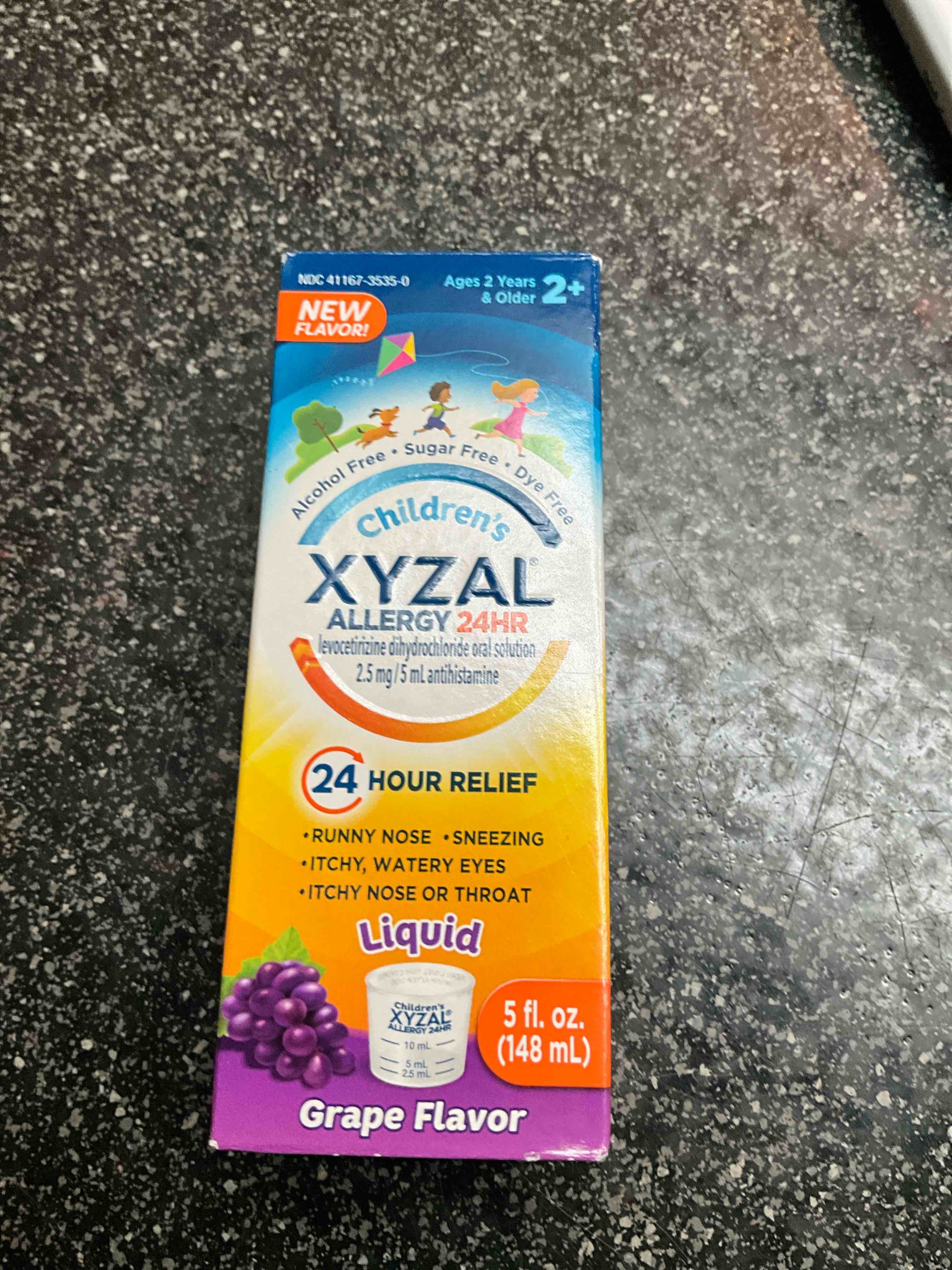 Xyzal Children's 24 Hour Allergy Relief Medicine for Kids, Levocetirizine Dihydrochloride Liquid Antihistamine, Grape, 5 Fl. oz.