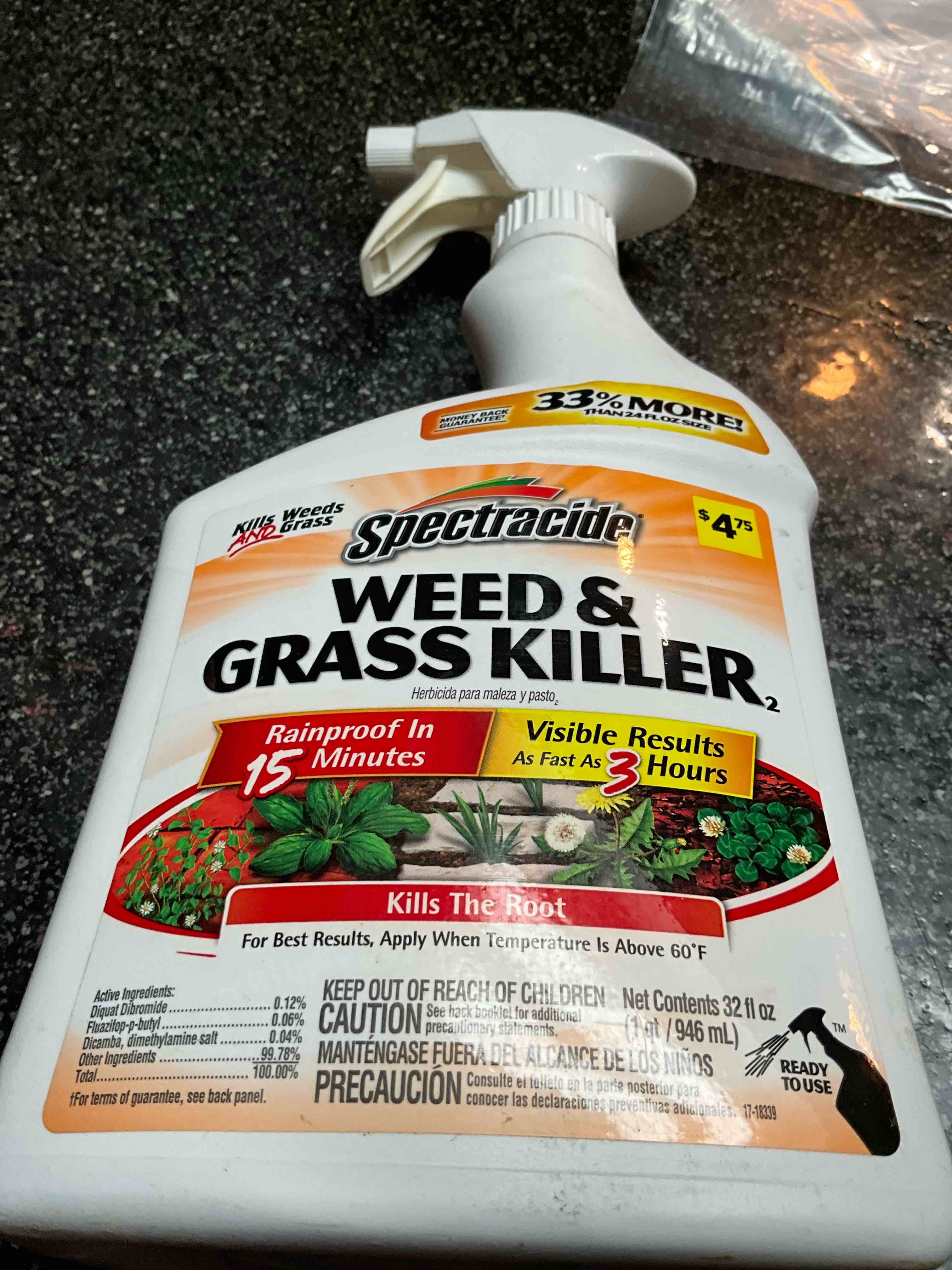 Spectracide Weed & Grass Killer 2, Use On Driveways, Walkways and Around Trees and Flower Beds, 32 fl Ounce Spray