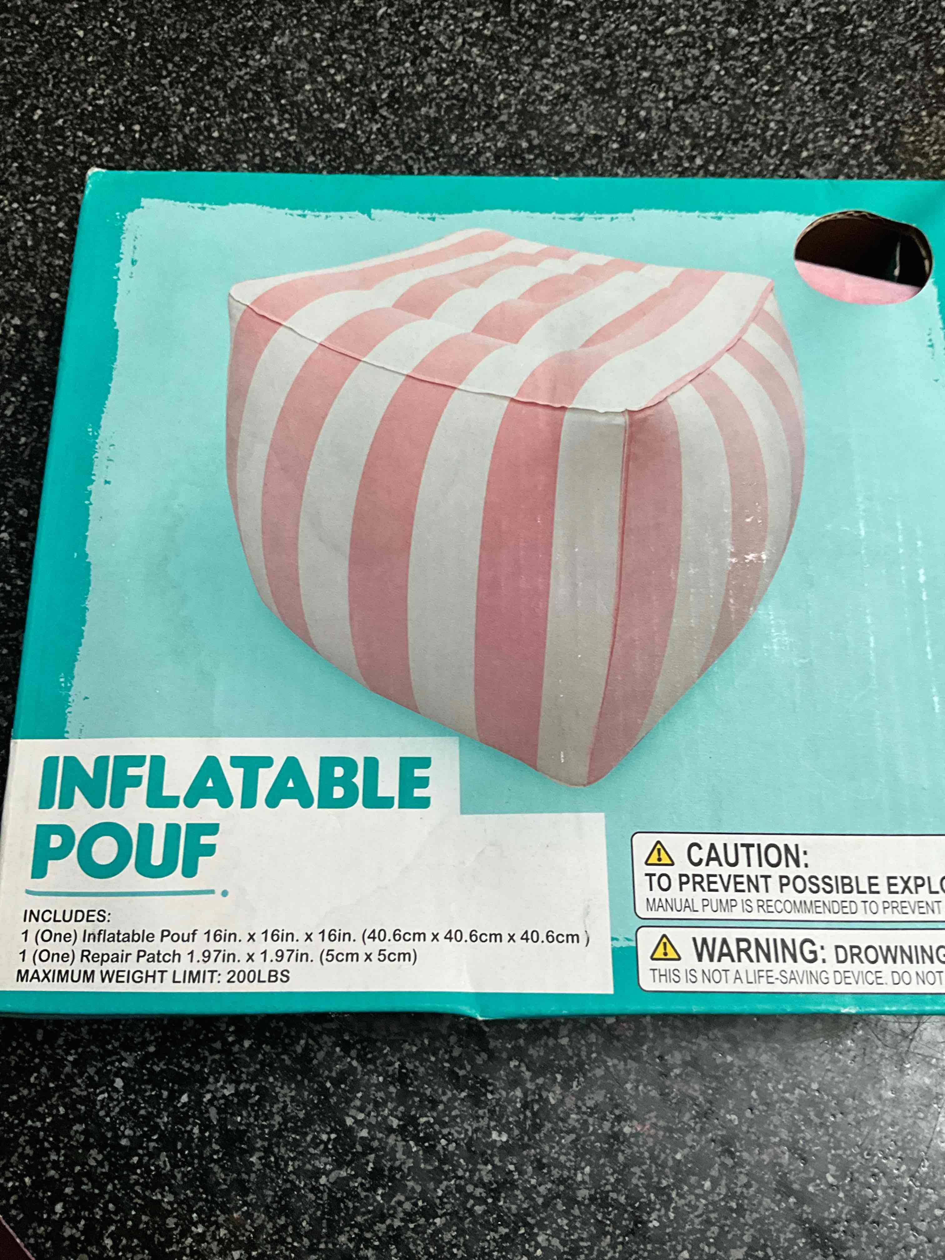 Inflatable Ottoman Stool - Portable Round Pouf for Indoor/Outdoor Use - Perfect Small Foot Rest or Seating for Kids and Adults - Ideal for Camping or Home - Pink/White