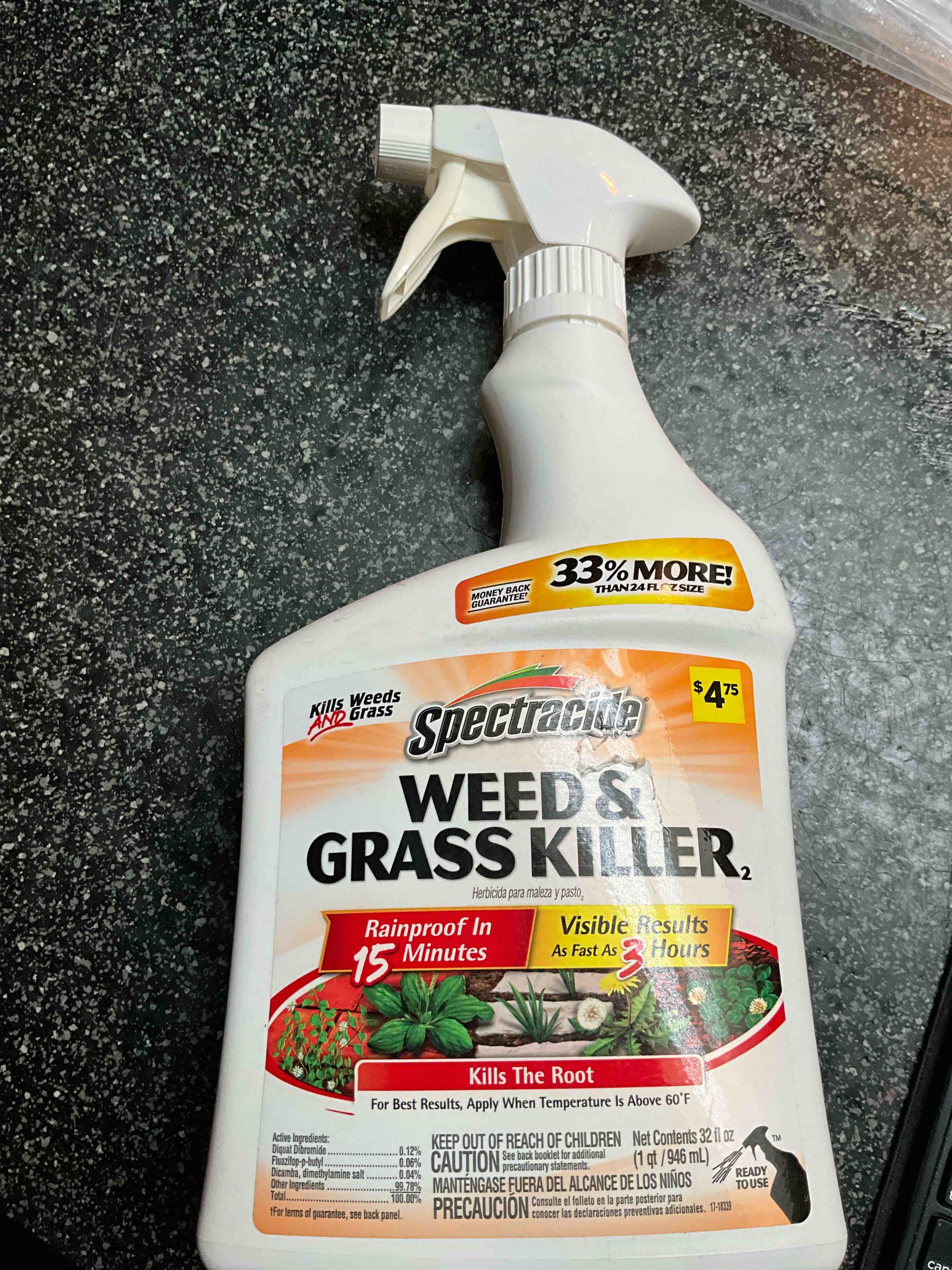 Spectracide Weed & Grass Killer 2, Use On Driveways, Walkways and Around Trees and Flower Beds, 32 fl Ounce Spray