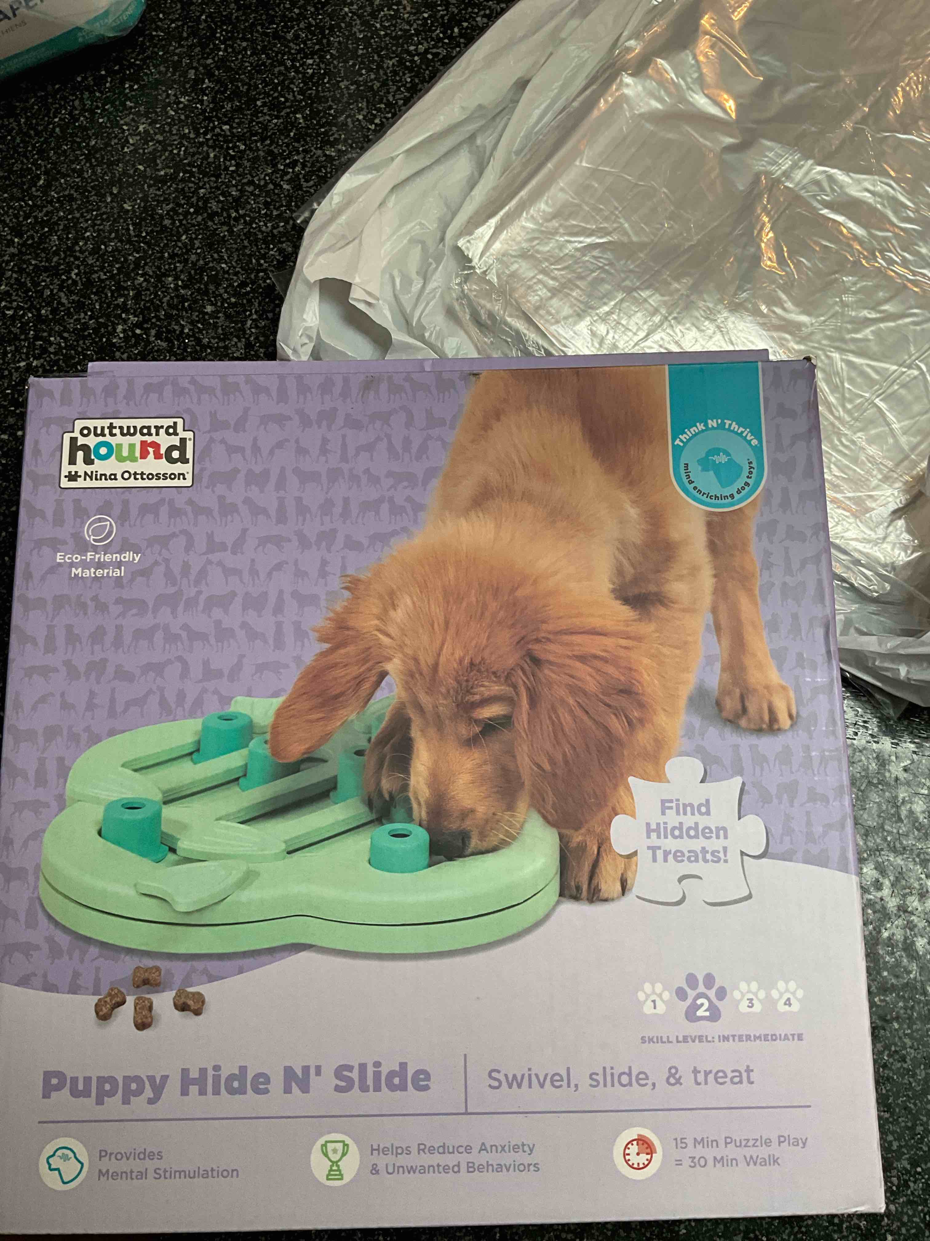 Outward Hound Nina Ottosson Puppy Hide N' Slide Green Interactive Treat Puzzle Dog Toy