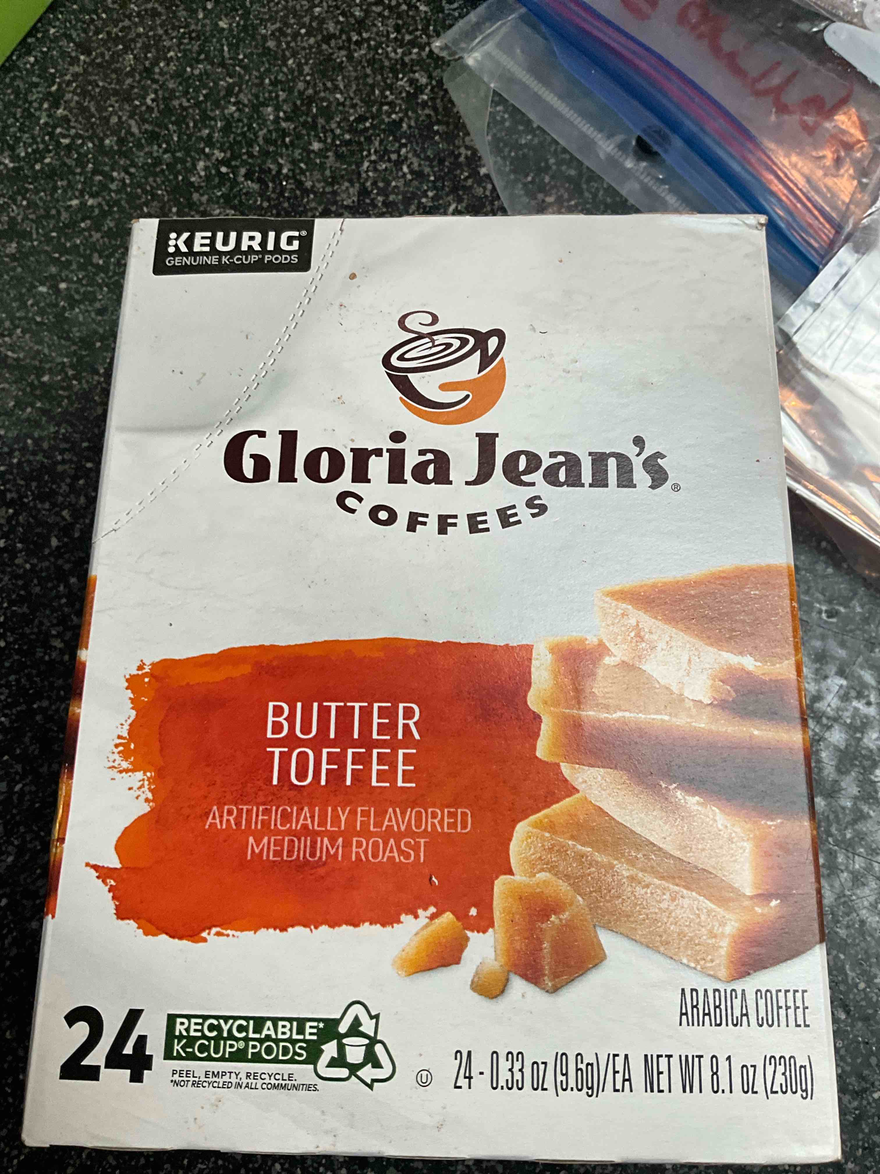 Gloria Jean's Coffees Butter Toffee, Single-Serve Keurig K-Cup Pods, Flavored Medium Roast Coffee, 24 Count (Pack of 1)