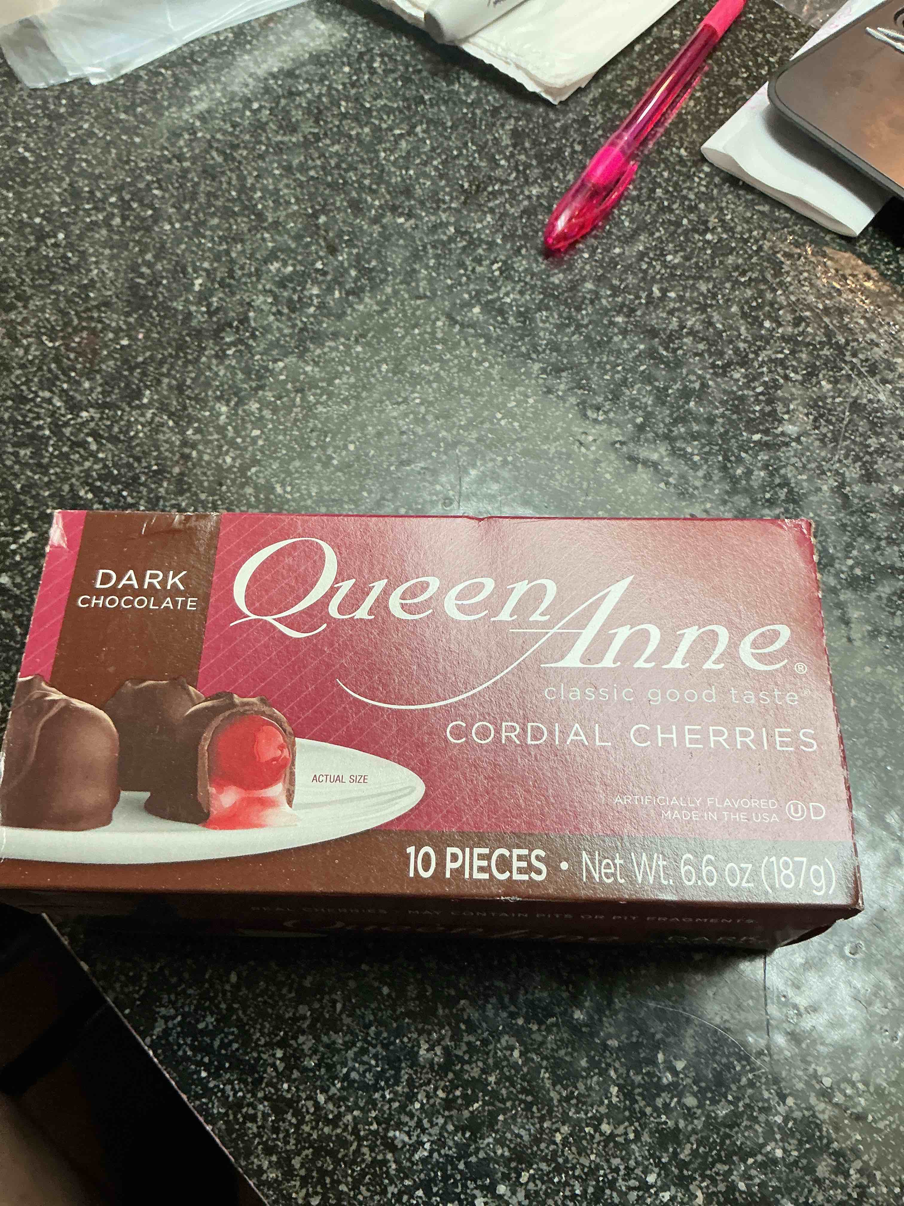 Queen Anne Dark Chocolate Covered Cordial Cherries || 10 Piece Gift Box | Whole Maraschino Cherry Creamy Fill Liquid Center |    Chocolate Candy