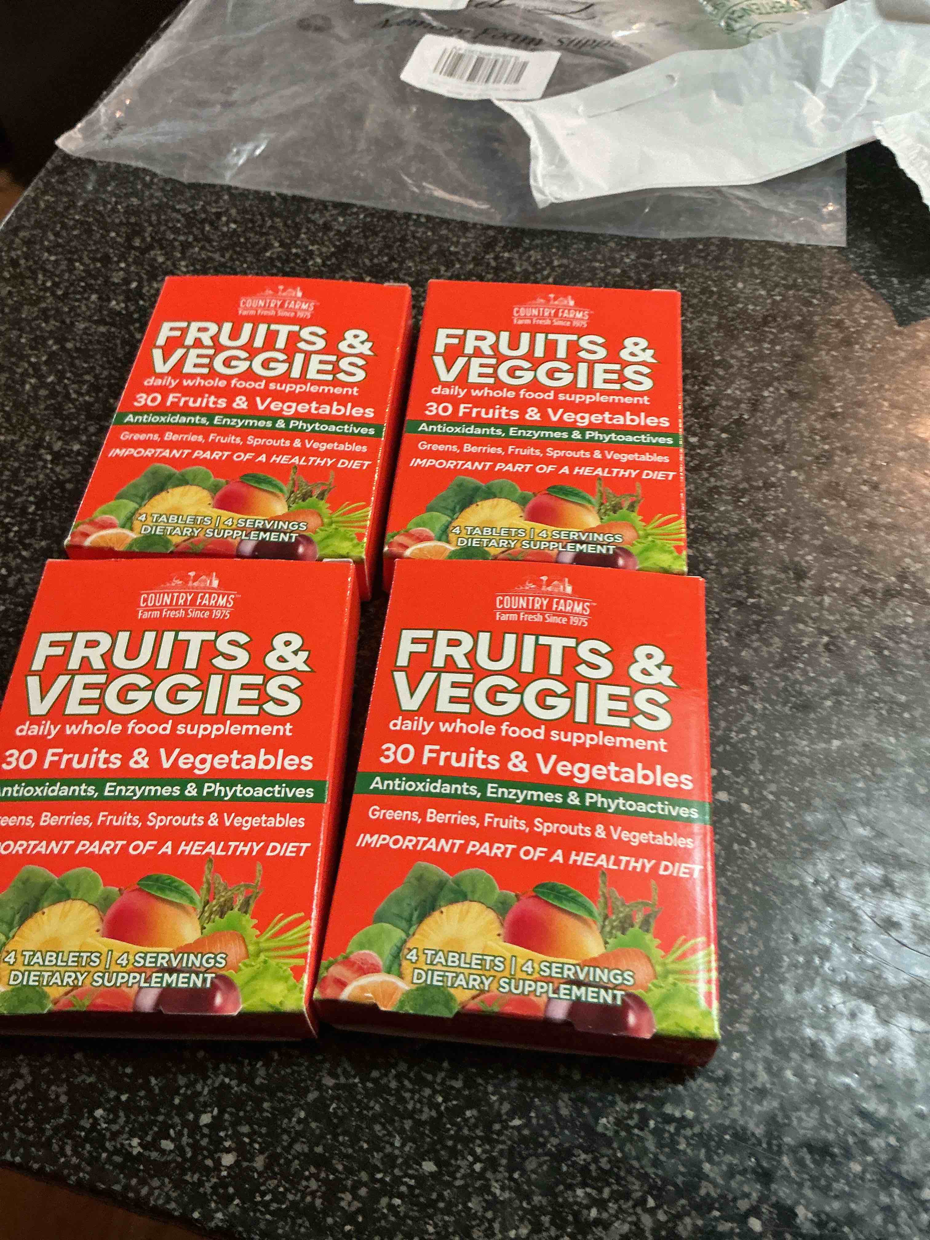 Country Farms Fruit & Veggies  Daily Whole Food Supplements  4 Tablets & 4 Serving 