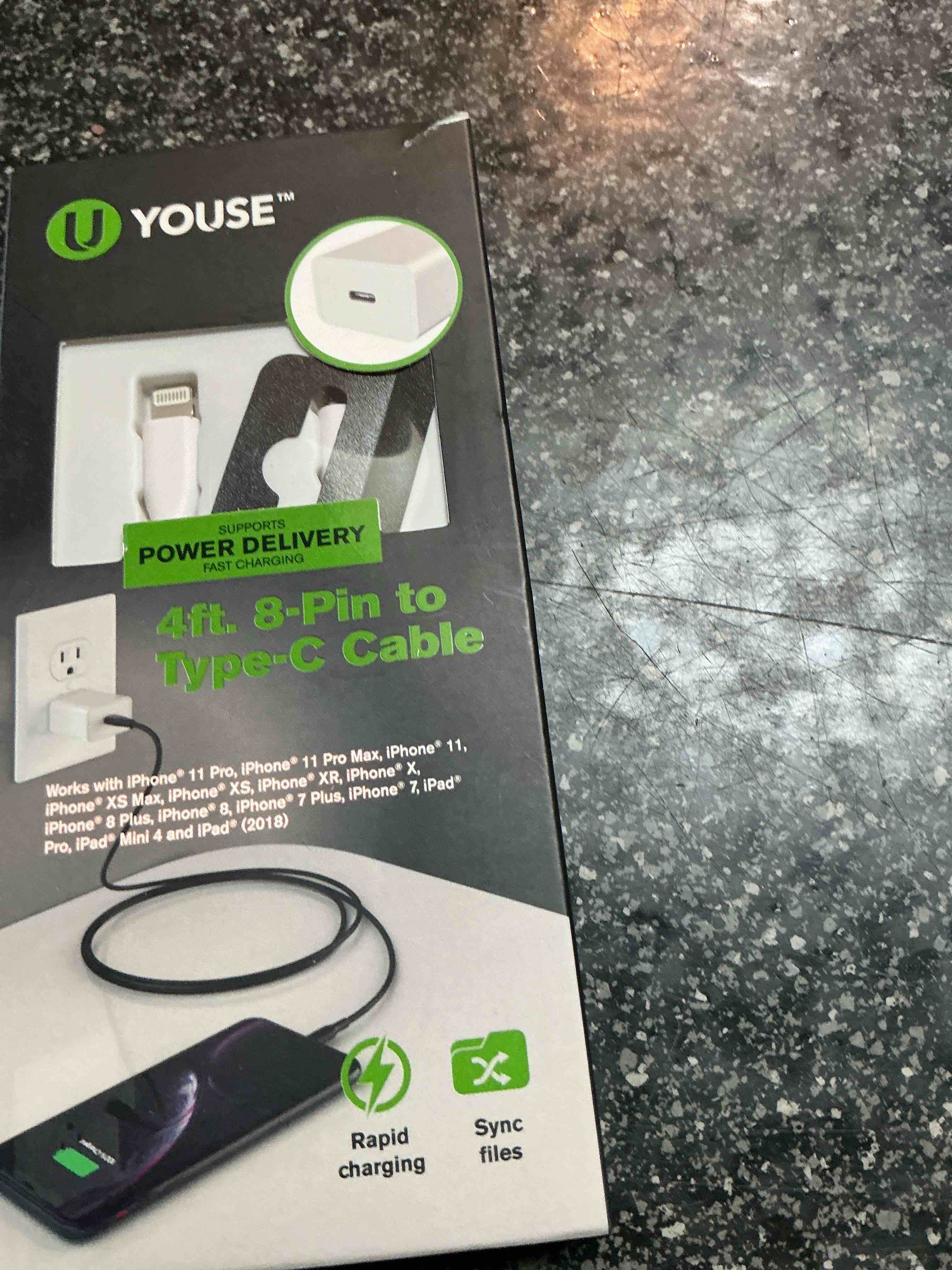 U Youse 4 Ft. 8 Pin to Type C Cable 