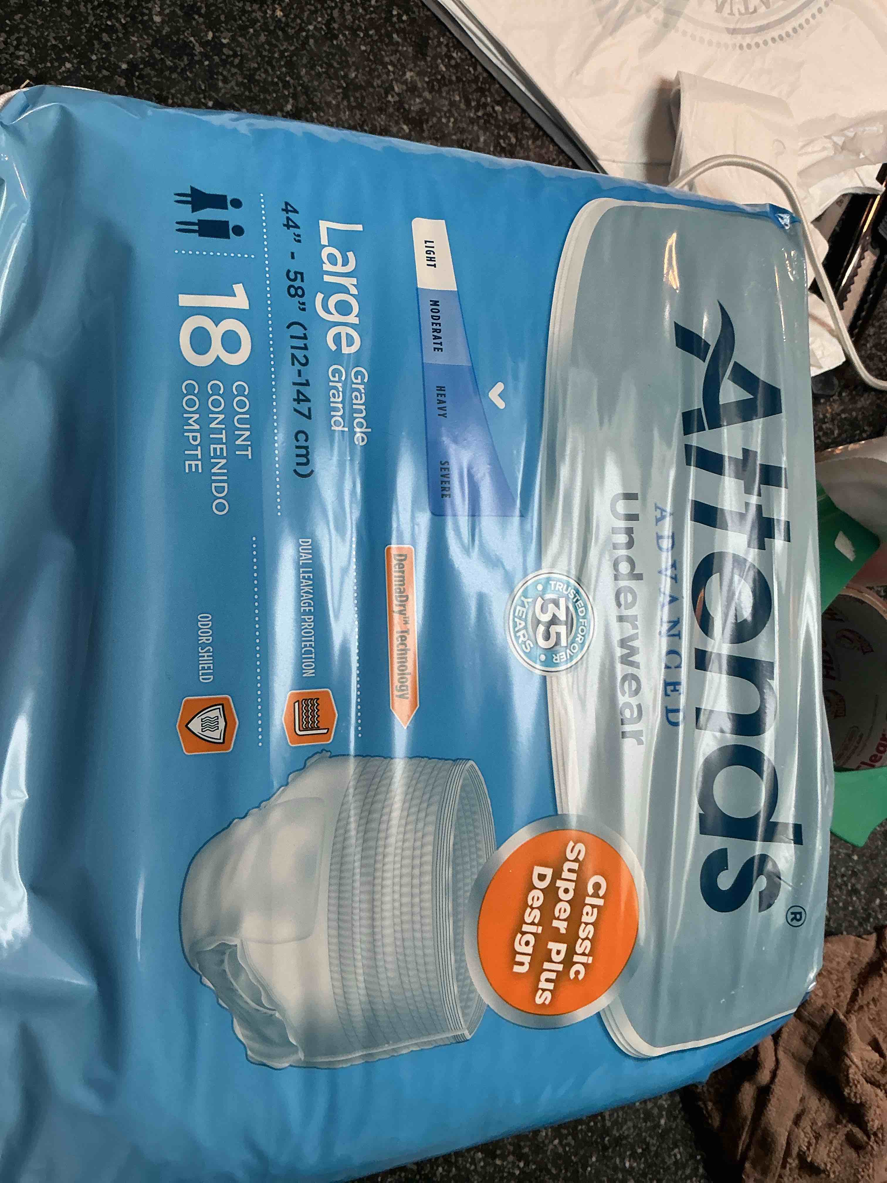 Attends Healthcare Products APP0730 Underwear Super Plus with Leakage Barriers, Large, 44-58" Size, Pack of 18