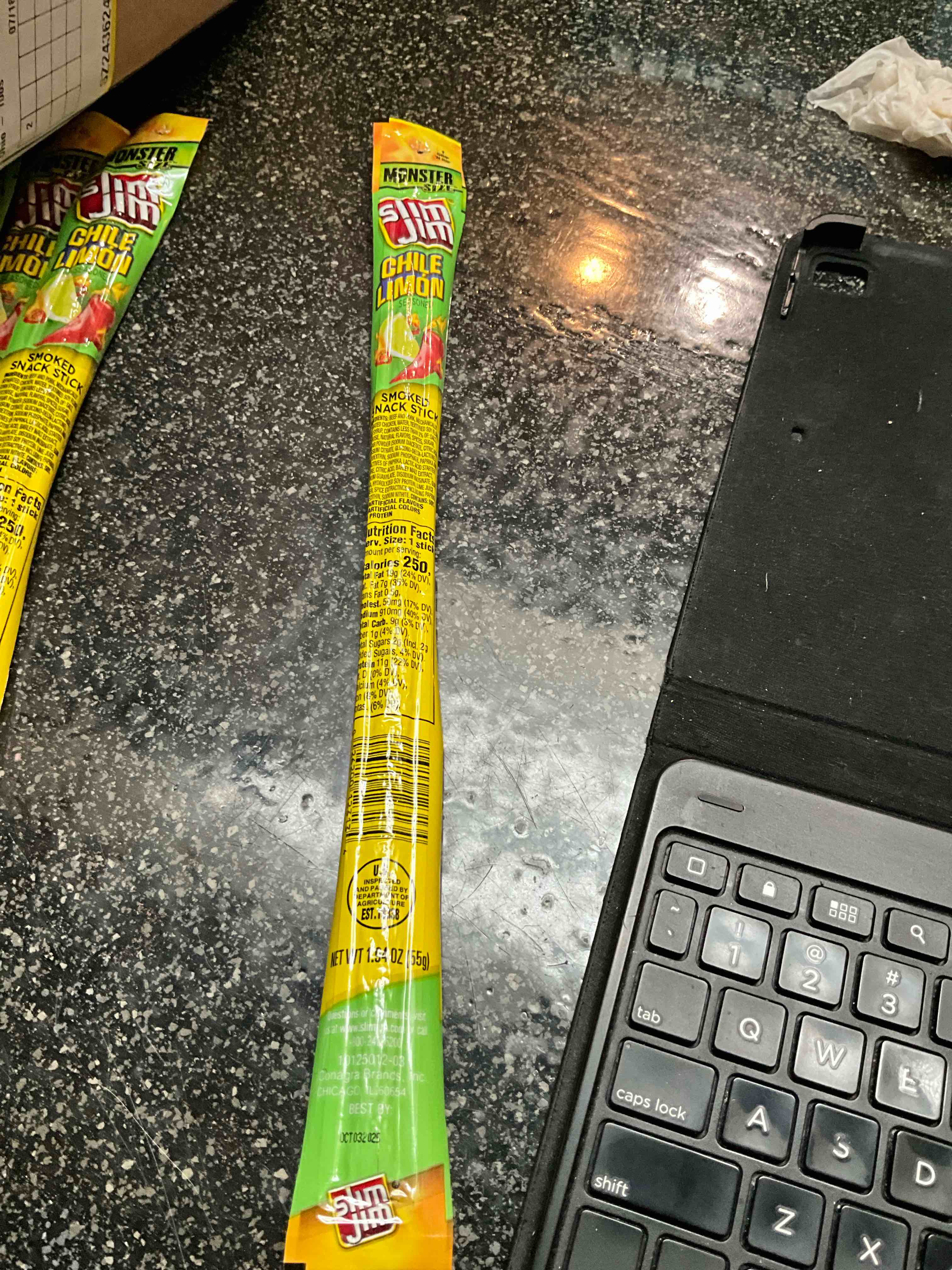 Slim Jim Monster Smoked Meat Sticks, Chile Limón Flavor, High Protein, 1.94 oz.