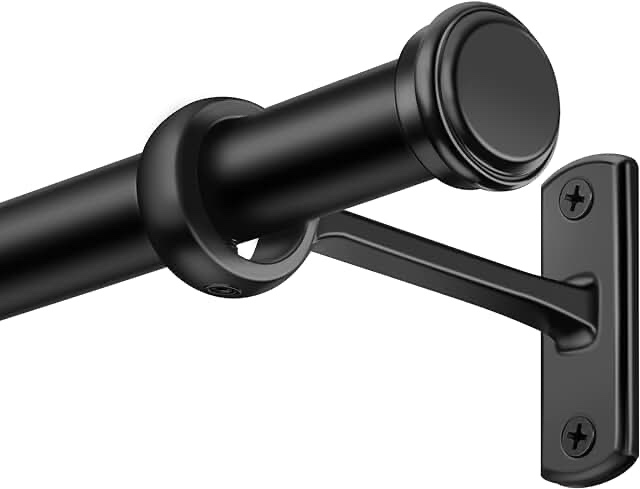 Curtain Rods 72 to 144-1" Curtain Rod with Cap, Curtain Rod for Windows 66 to 120,  Hanging Curtain Rod&Wall Mount with Brackets, Outdoor Curtain Rod, Curtain Rods for Windows 72 to 144-Inch: Black