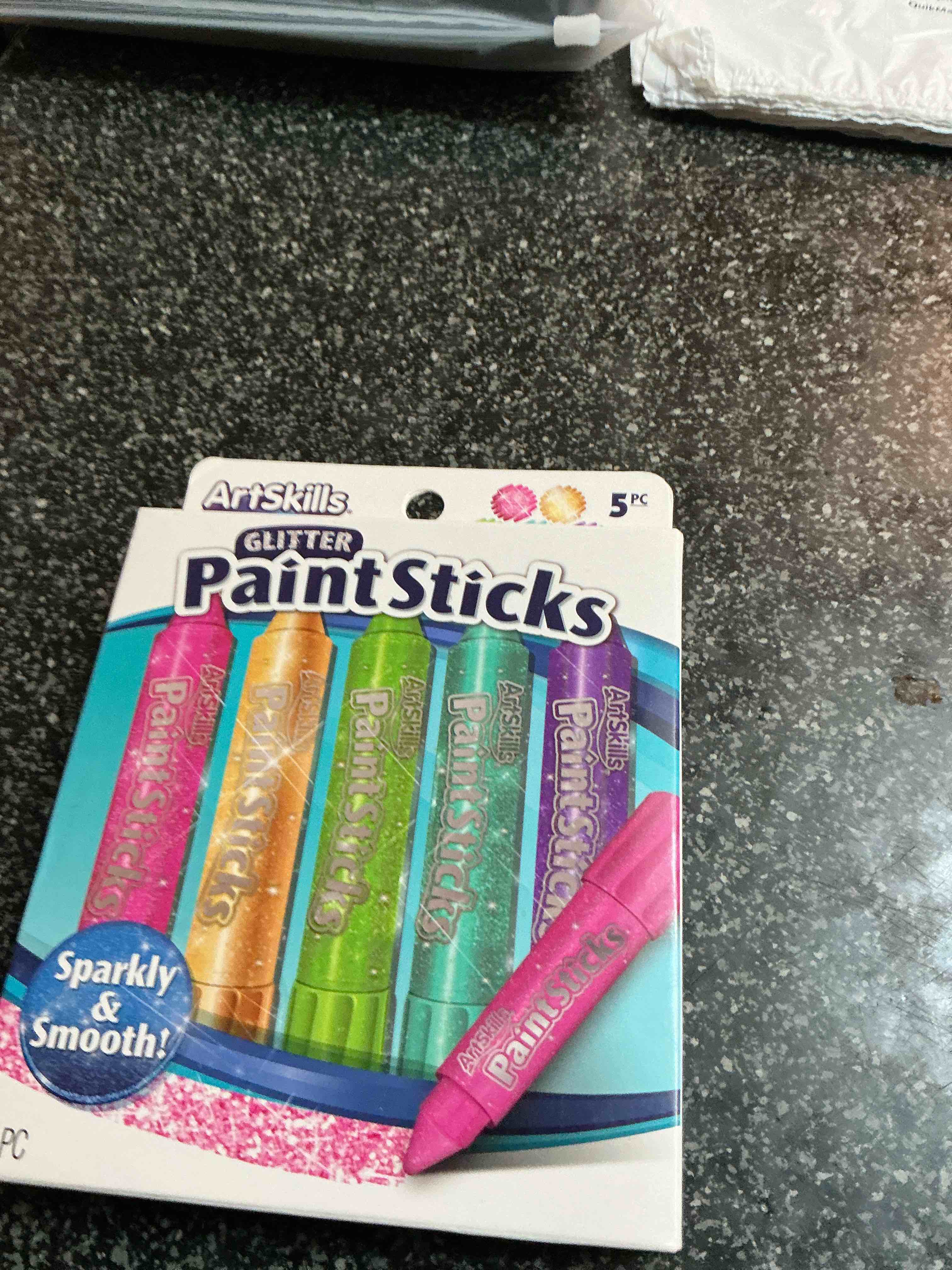 Art Skills Glitter Paint Sticks 5 Piece Sparkly Smooth 