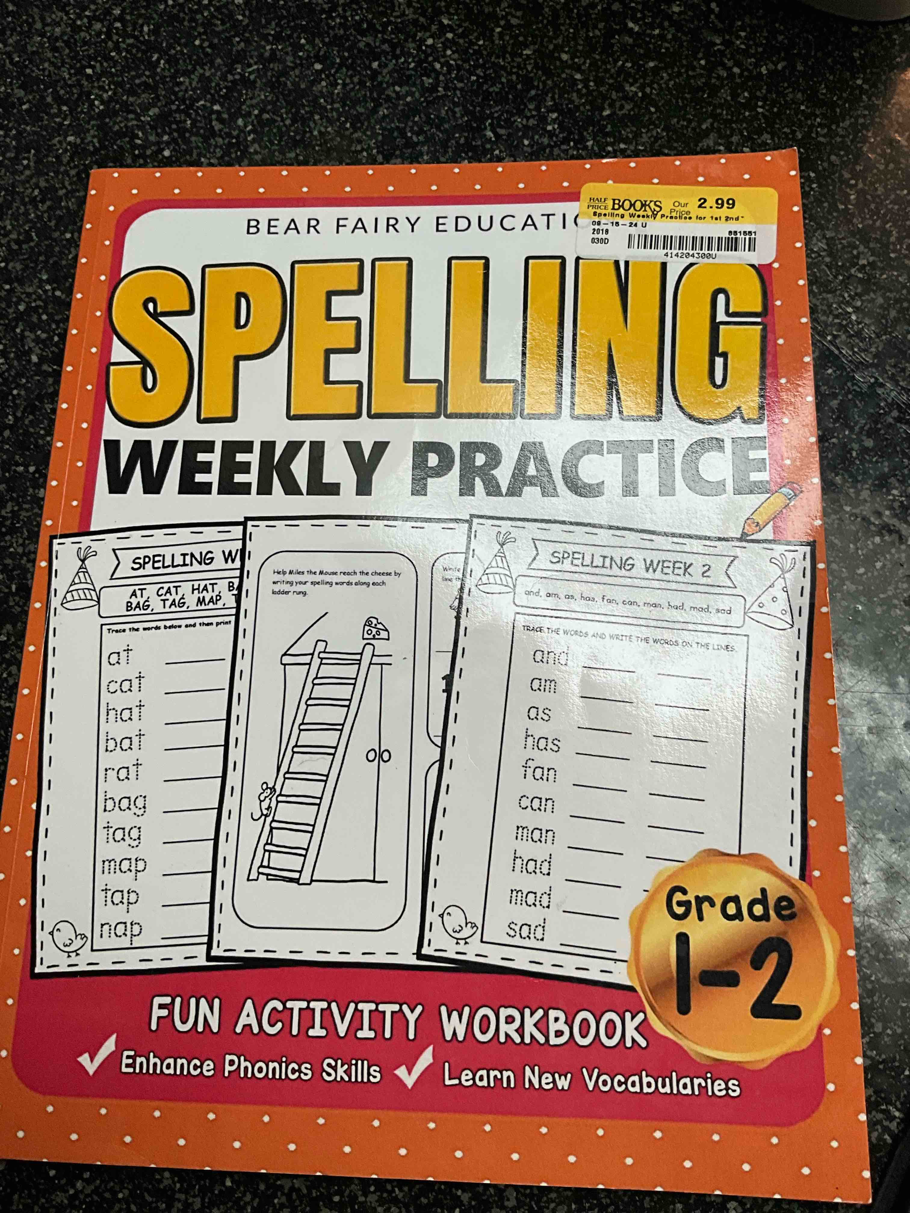 Bear Fairy Education - Spelling - Weekly Practice - Fun activity Workbook - grades 1/2