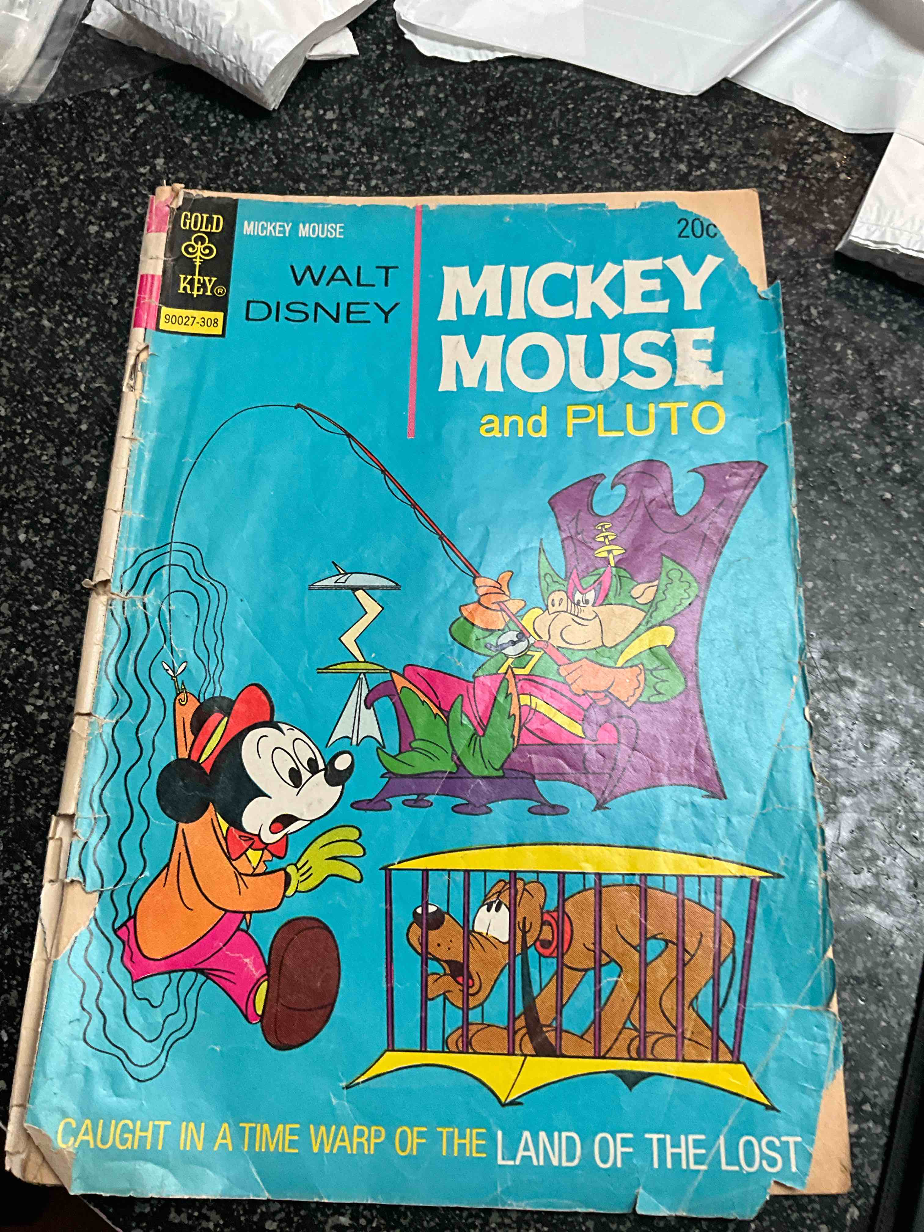 Gold Key - Walt Disney - Retro Comic Book - Mickey Mouse and Pluto - caught in a time warp of the Land Of The Lost