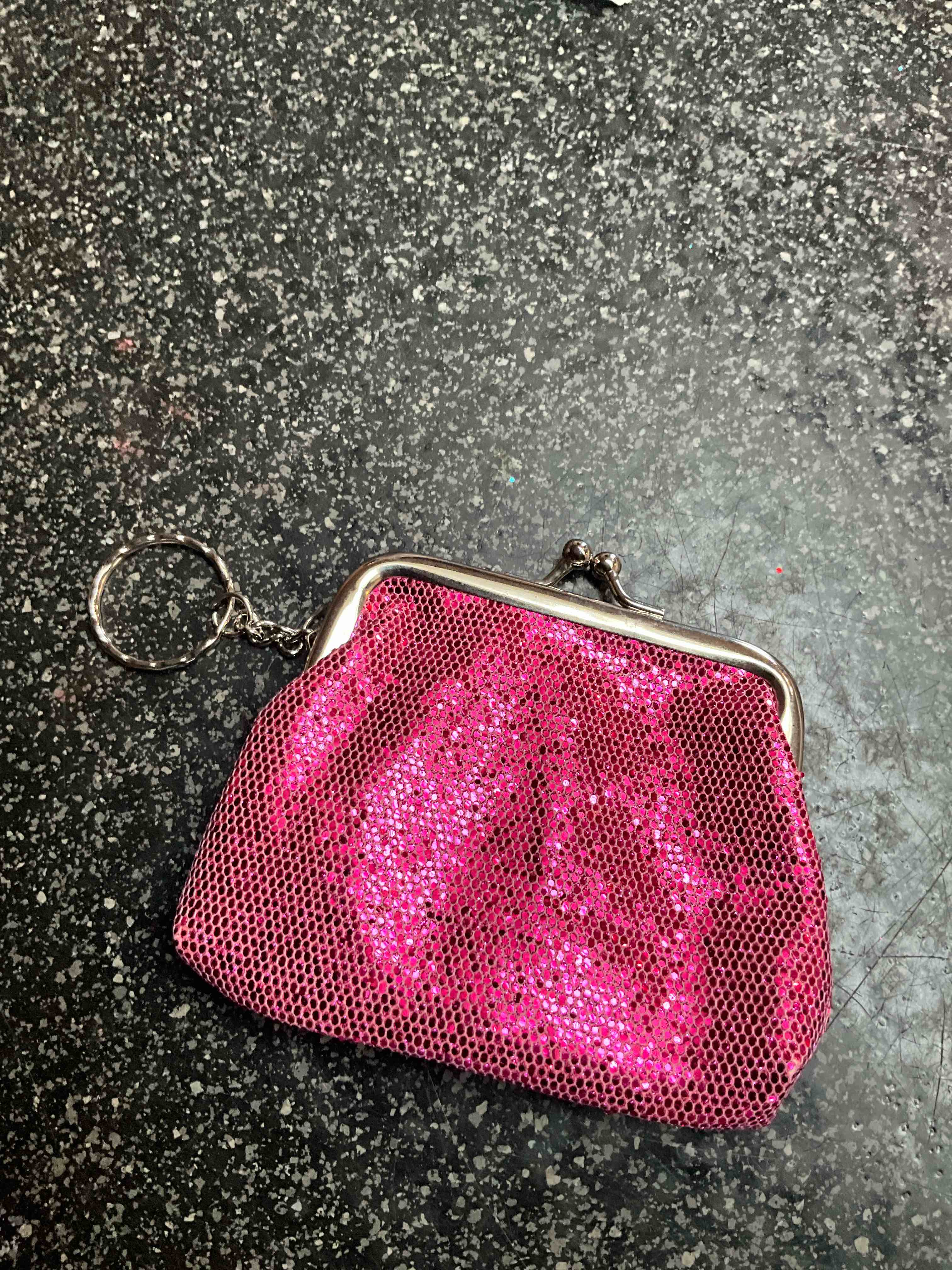 sparkling pink change purse with keyring  