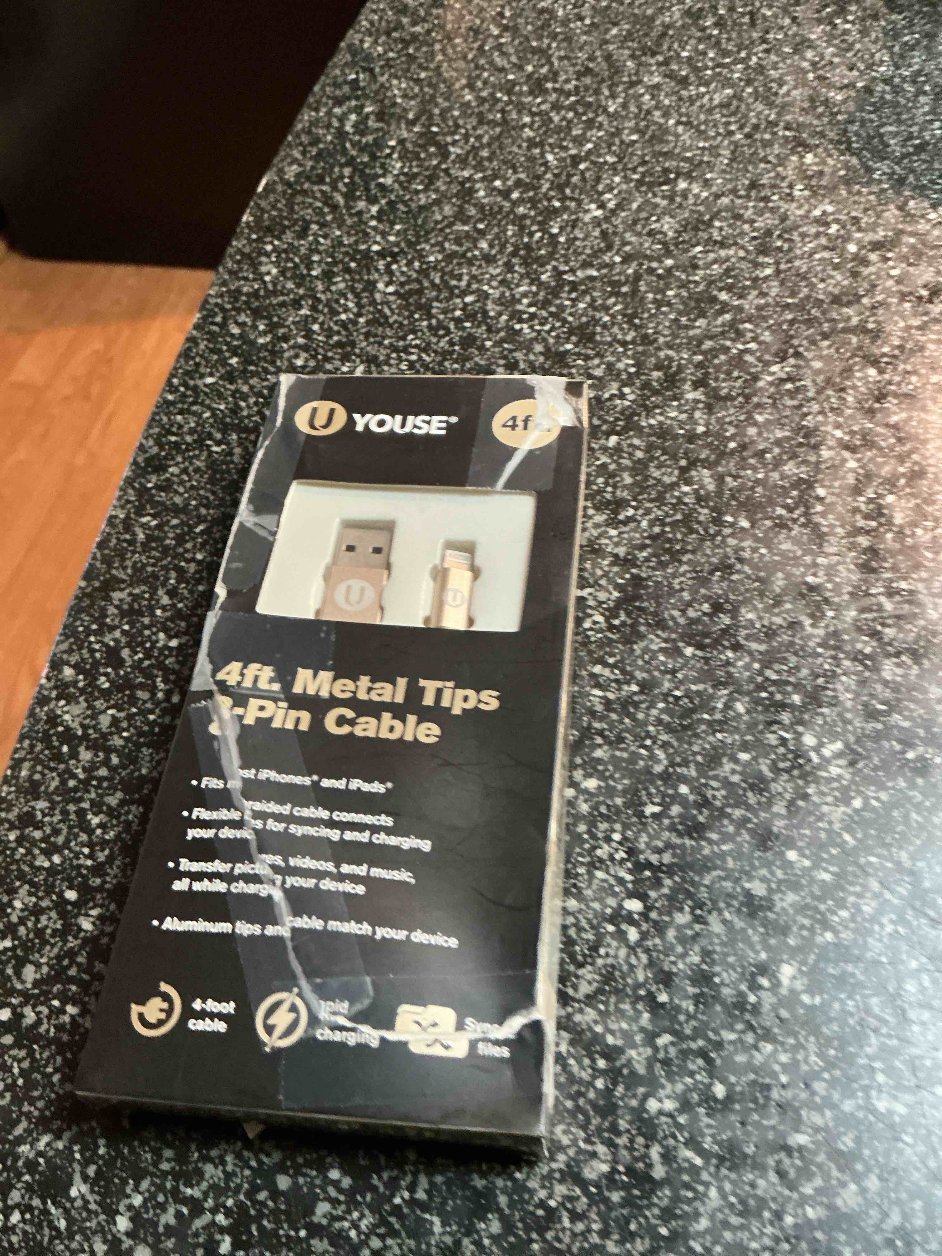 Youse 4 Ft. Metal Tips 8 Pin Fits iPhone Charging Cable 
