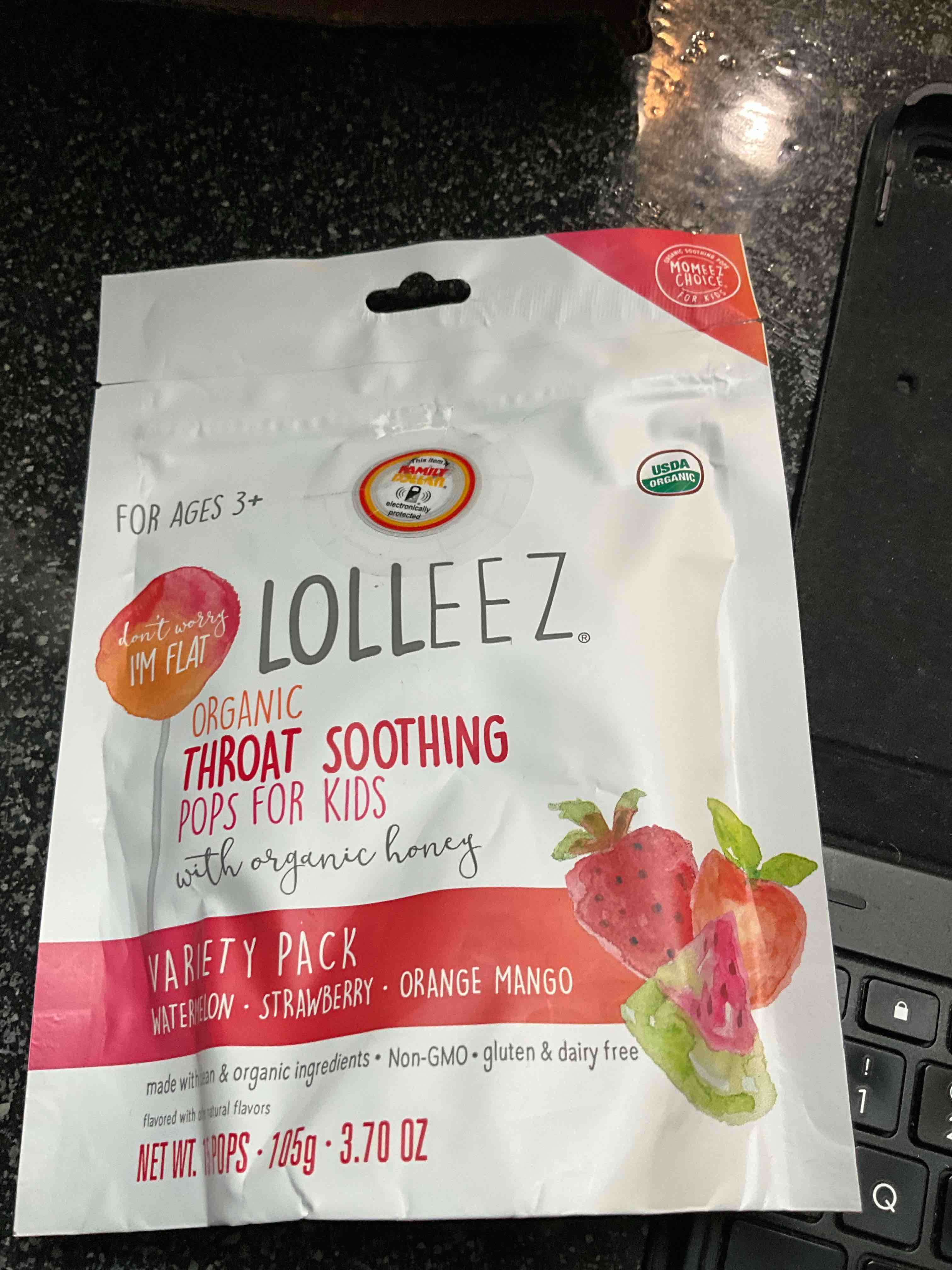 lolleez - organic throat soothing pops for kids - variety pack 15 pops 