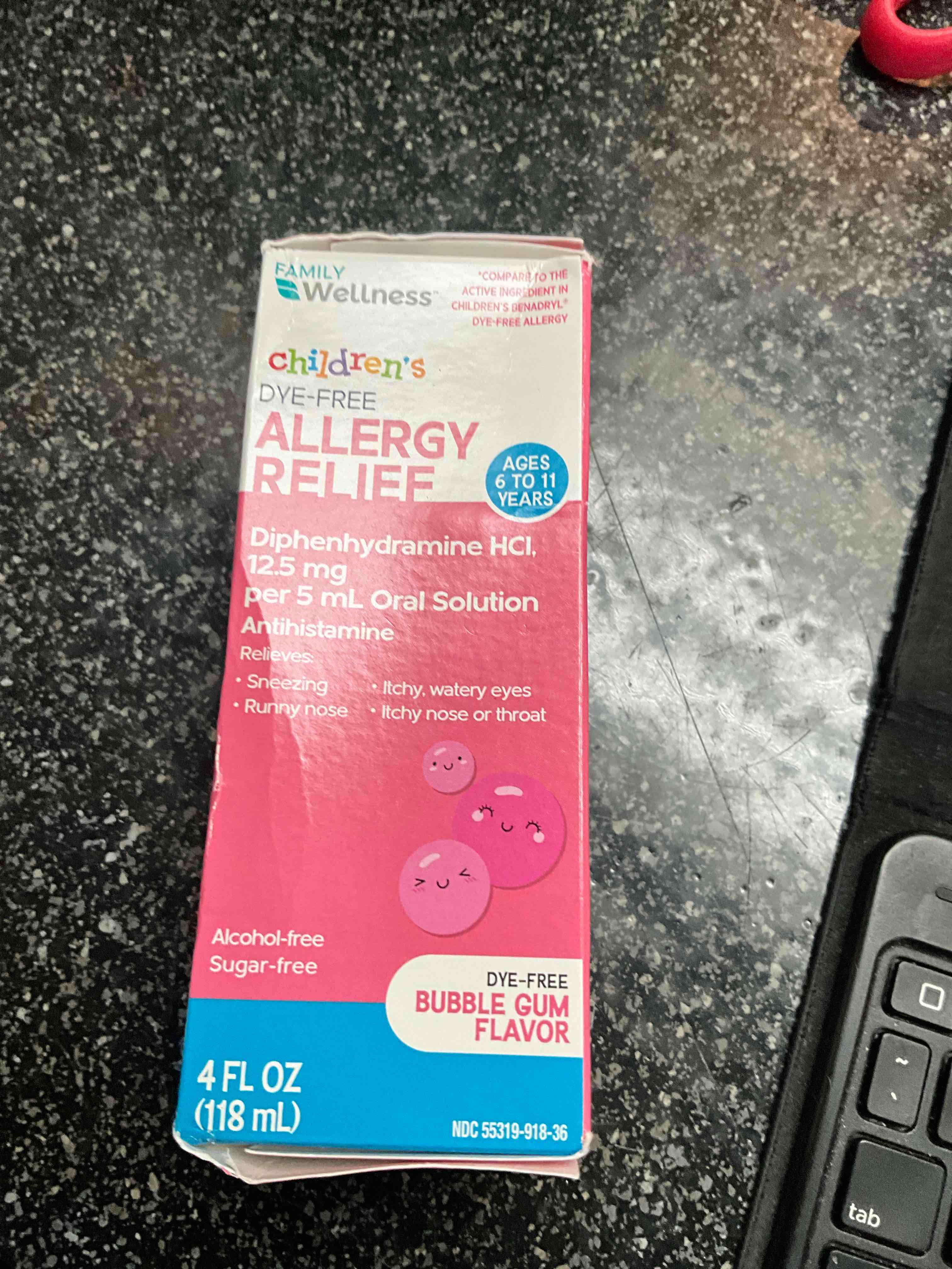 Wellness - Children’s Dye Free Allergy Relief - Bubble Gum Flavor - 4 oz 