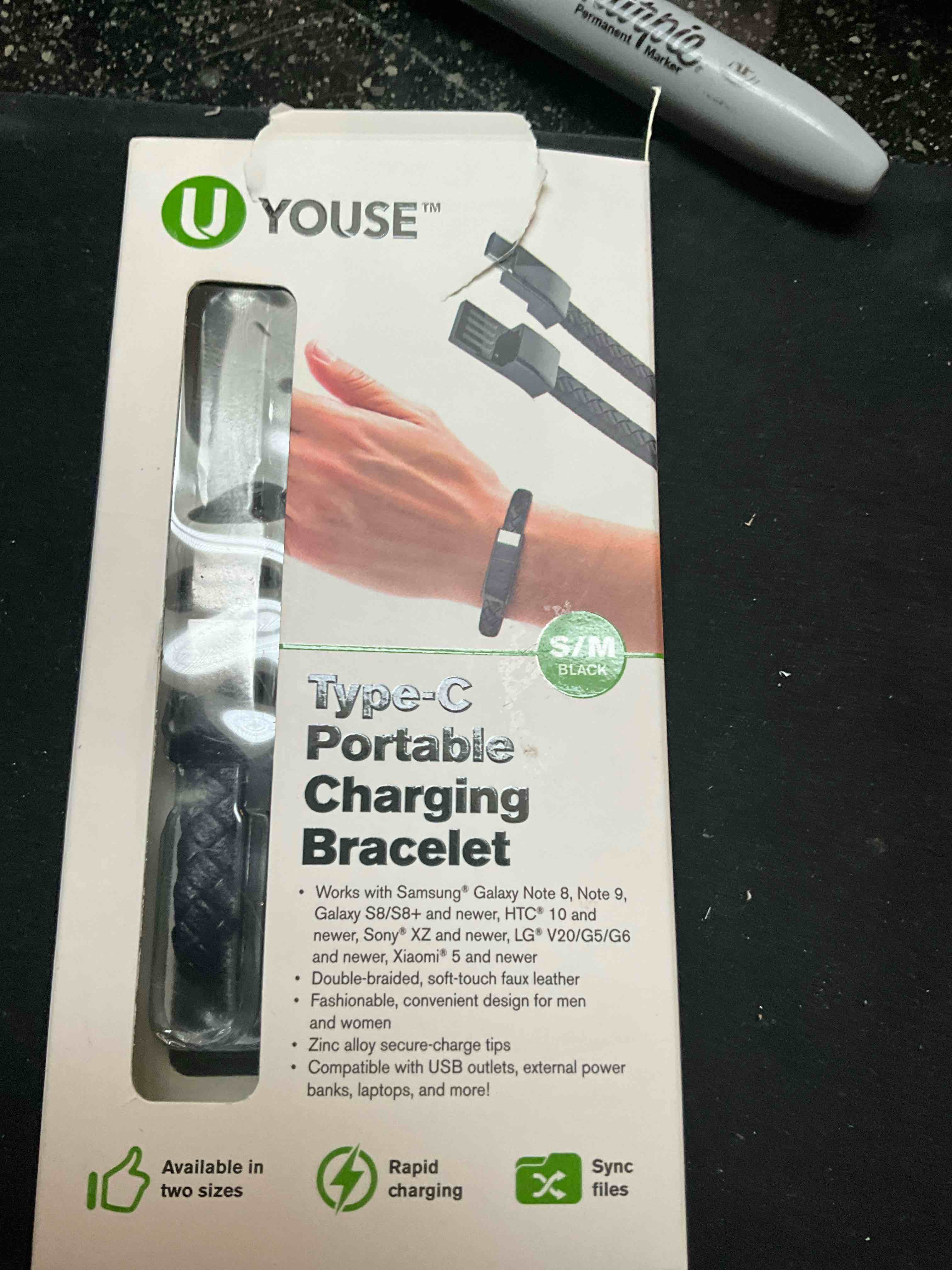 YOUSE - Type C Portable Charging Bracelet - Black 