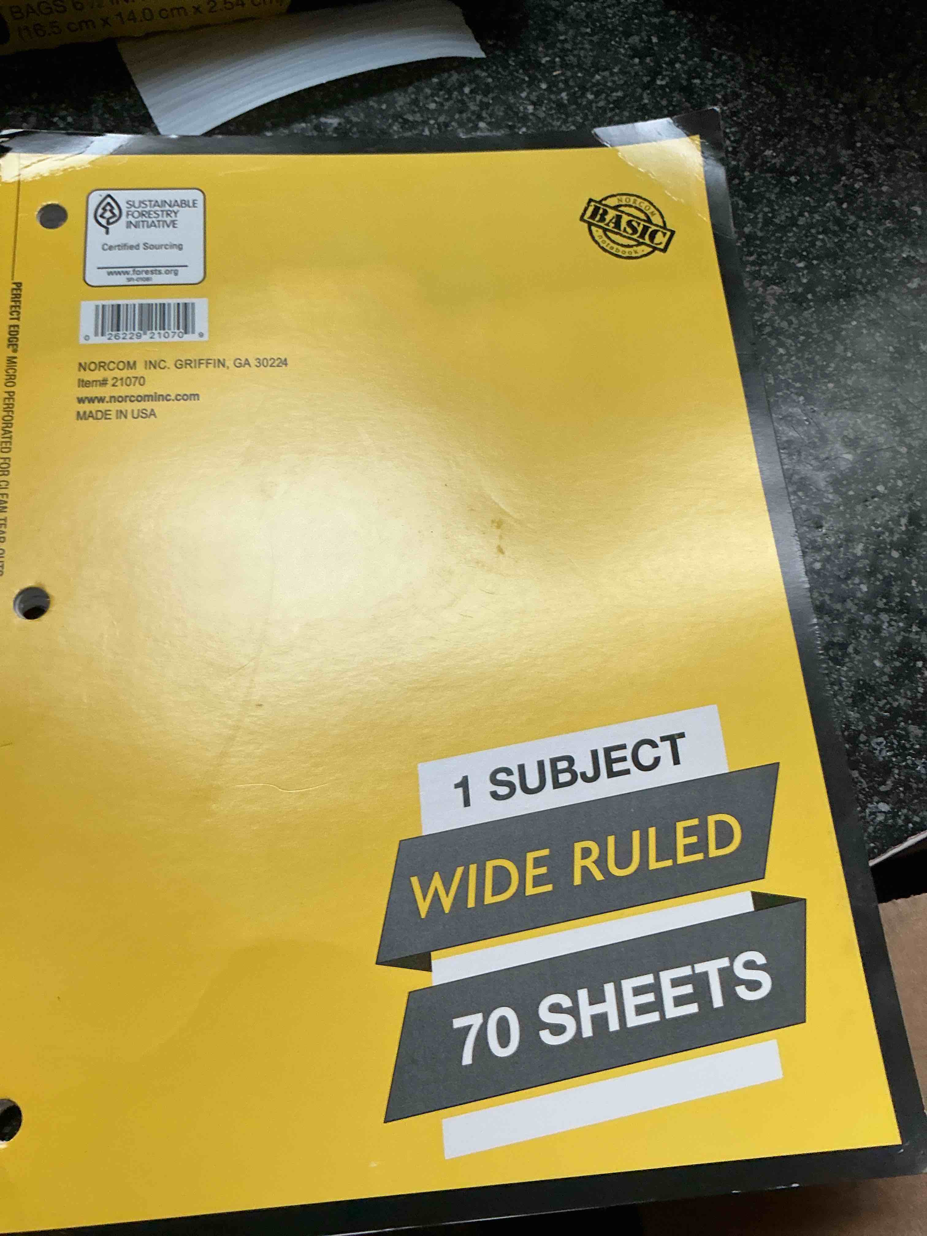 Yellow Wide Rule 70 Sheets Note Book 