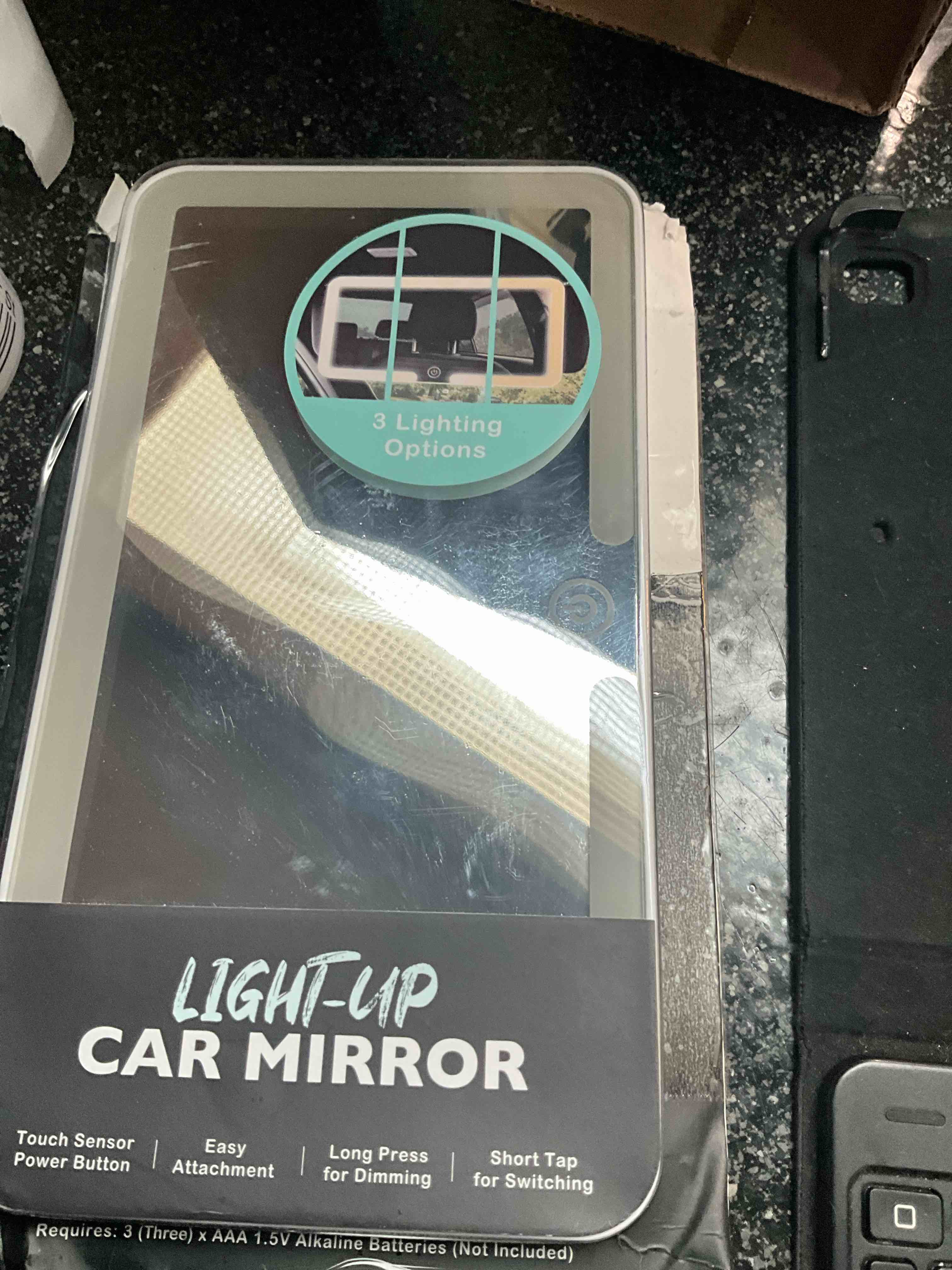 Light Up Car Visor Mirror - 3 Lighting Options (needs batteries)