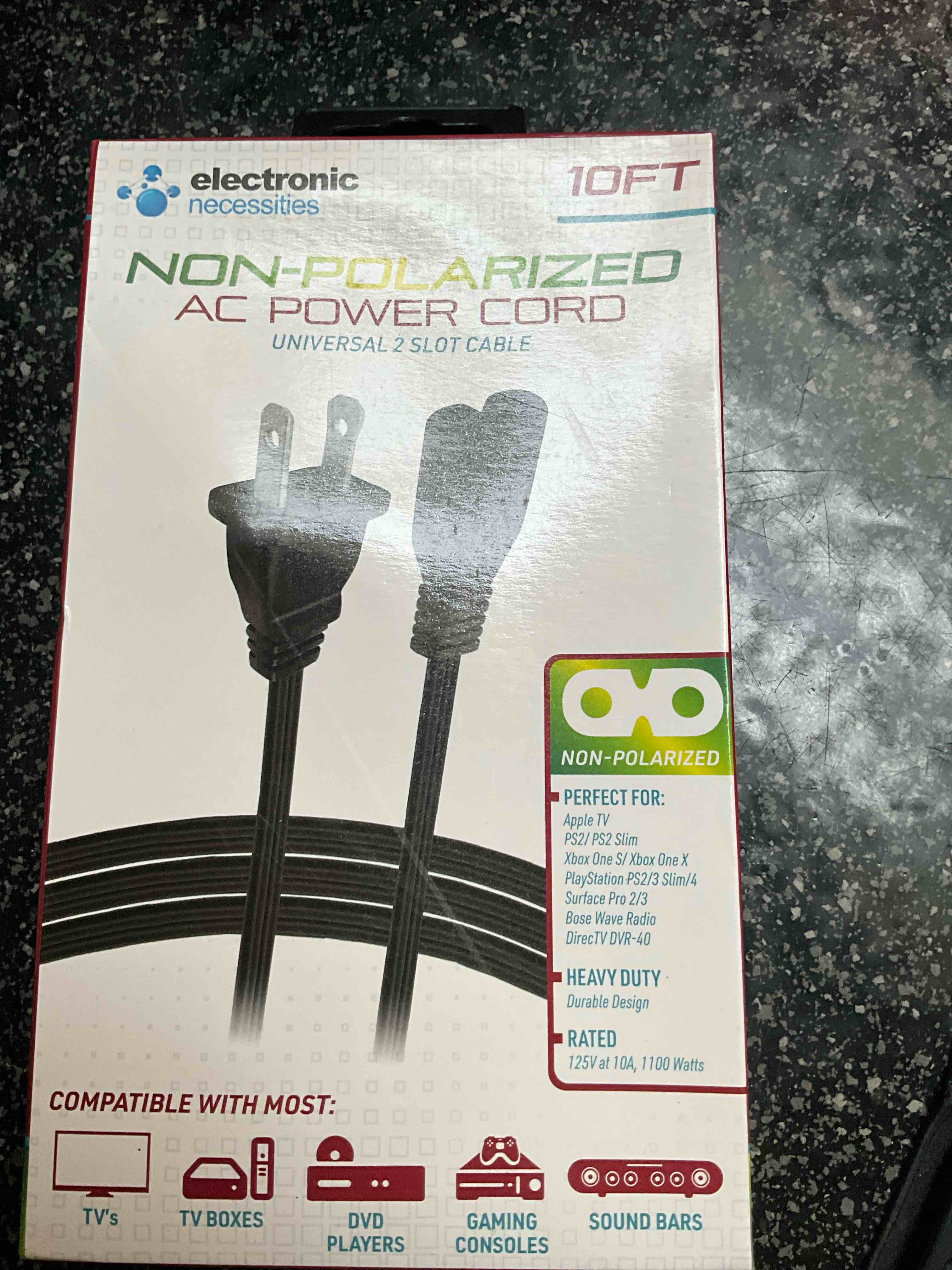 Electronic Necessities - 10ft. - Non-Polarized - AC Power Cord 