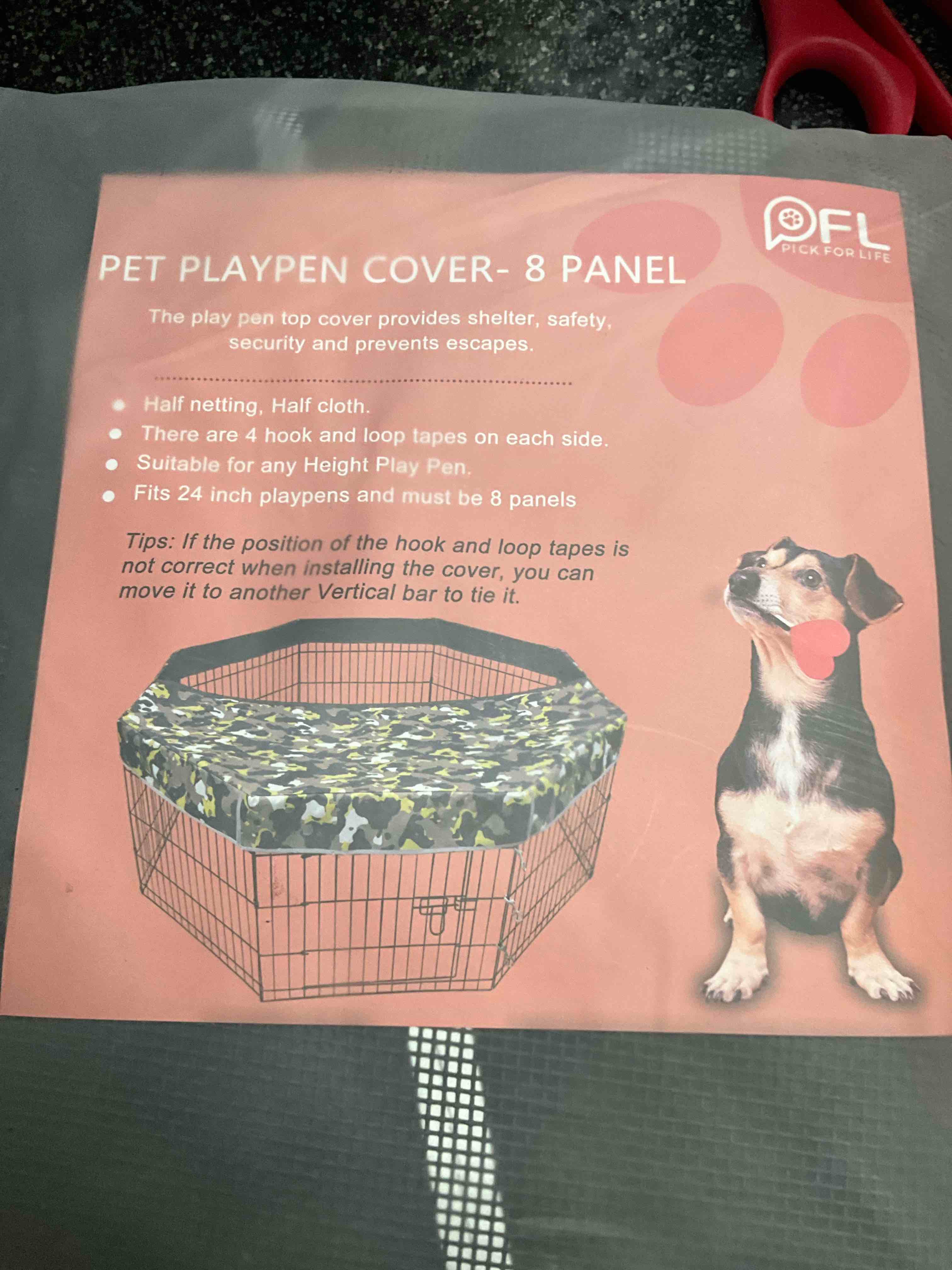 PFL - Pet Playpen Cover - 8 Panel - 1/2 Netting/ 1/2 Cloth 