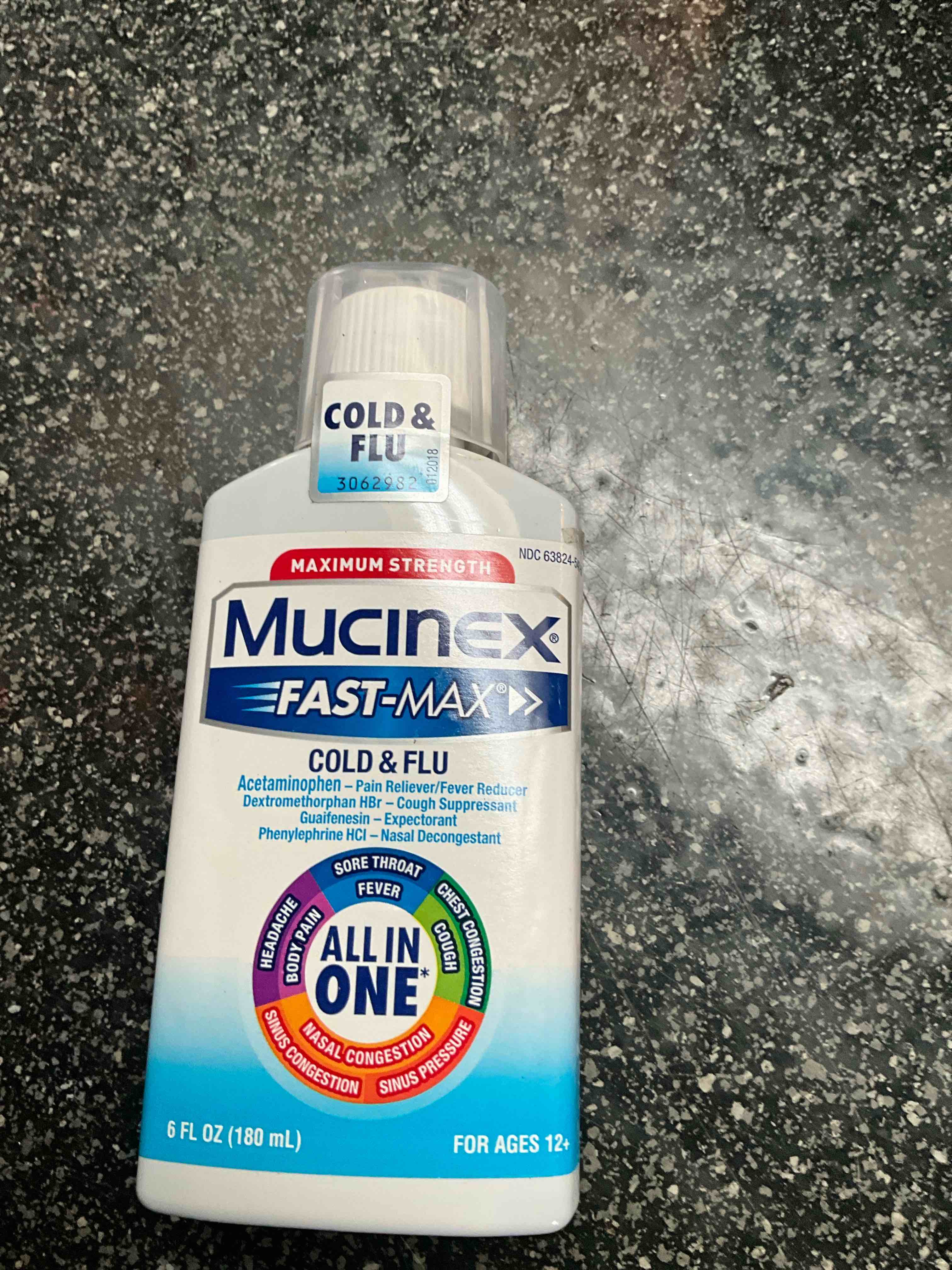 mucinex fast-max cold & flu all-in-one maximum strength liquid, 6 fl. oz. (packaging may vary)